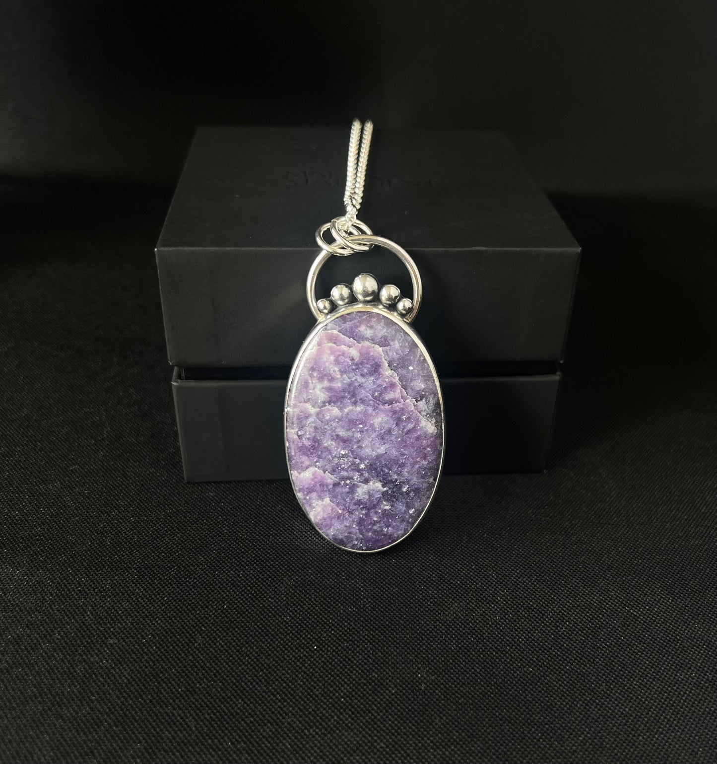 Large Oval Lepidolite Sterling Silver Necklace