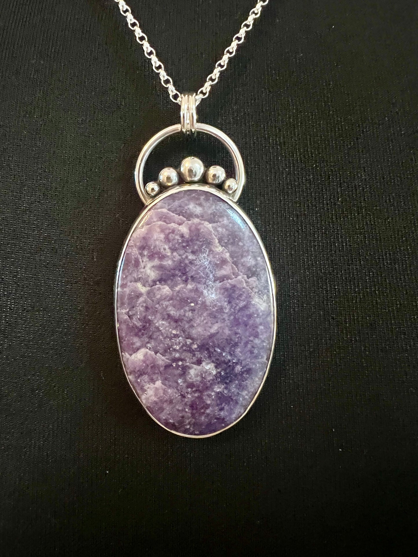 Large Oval Lepidolite Sterling Silver Necklace