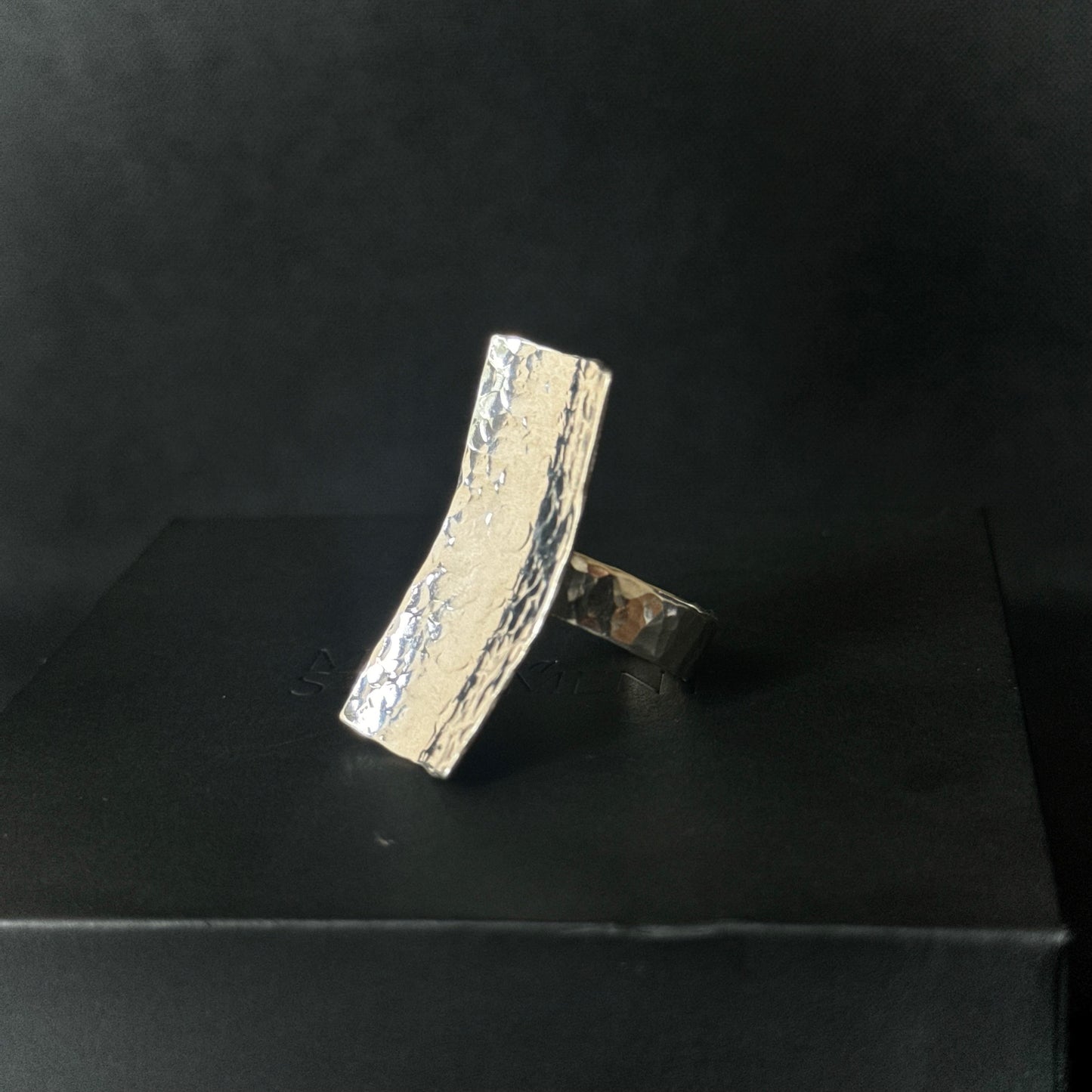 Hammered Shield Sterling Silver Ring - Size T