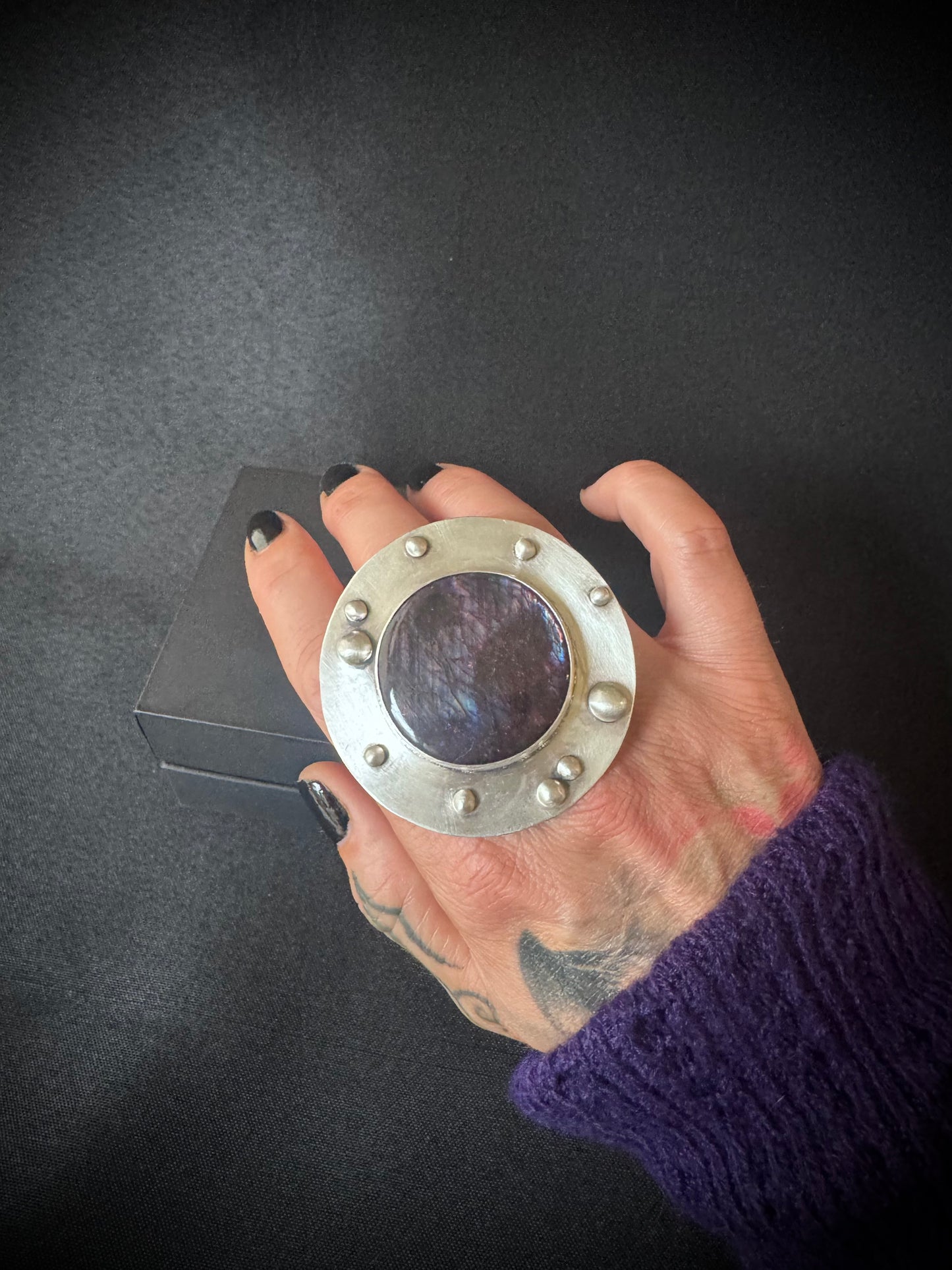 Large Spectrolite Sterling Silver Ring - Size U