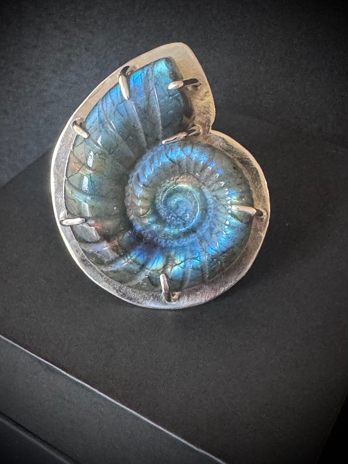 Large Carved Labradorite Sterling Silver Ring - Size U