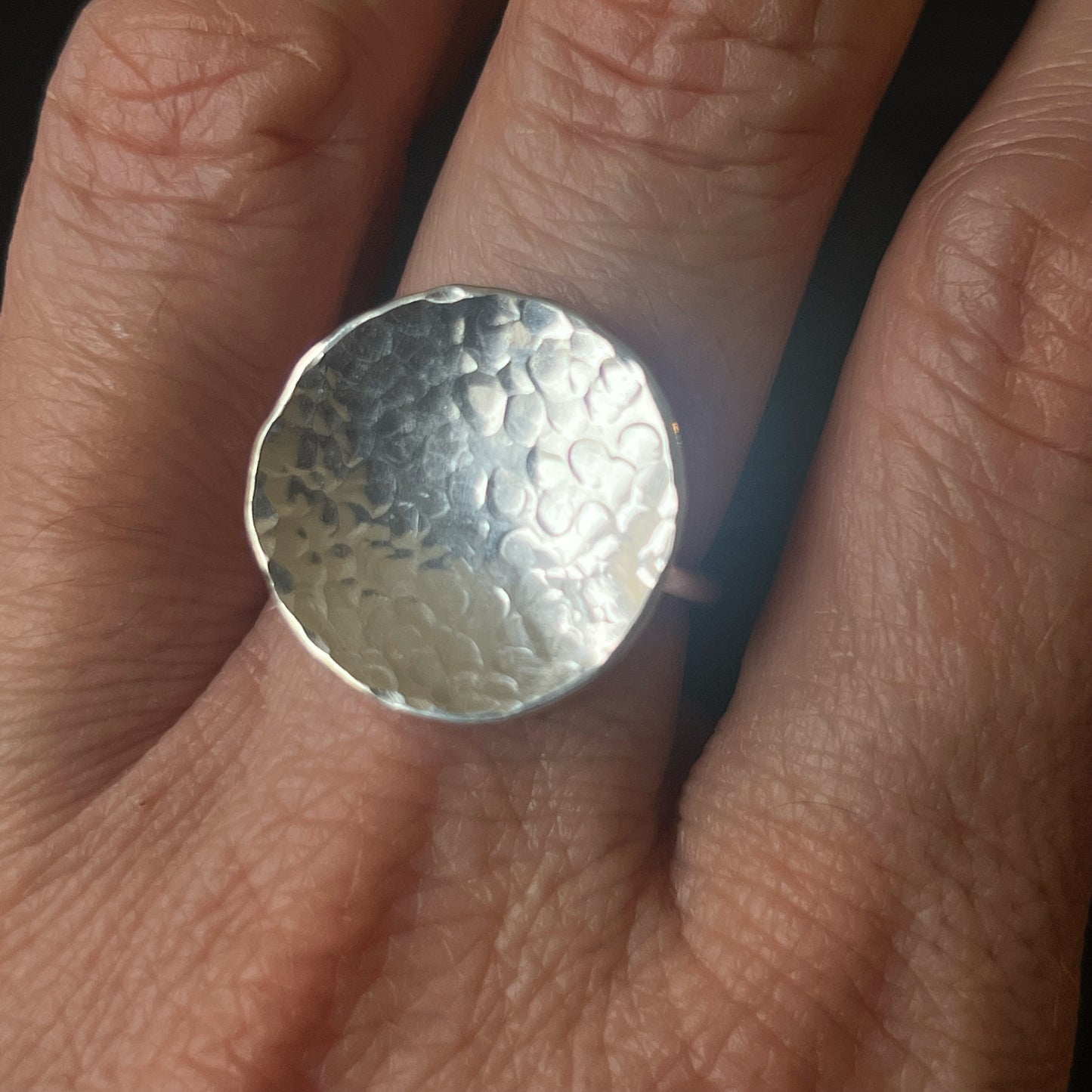 Hammered Disc Sterling Silver Ring - Size P