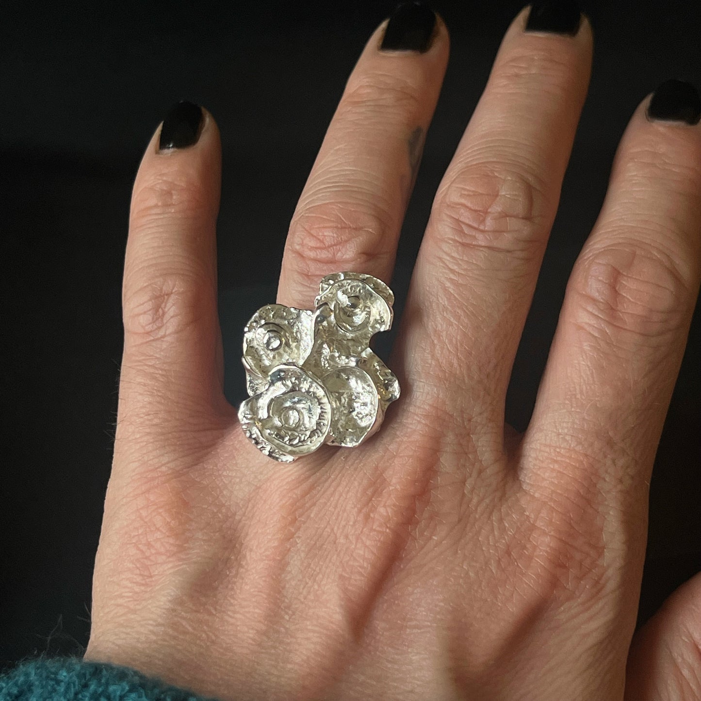 Sterling Silver Fused Poppy Ring - Size N