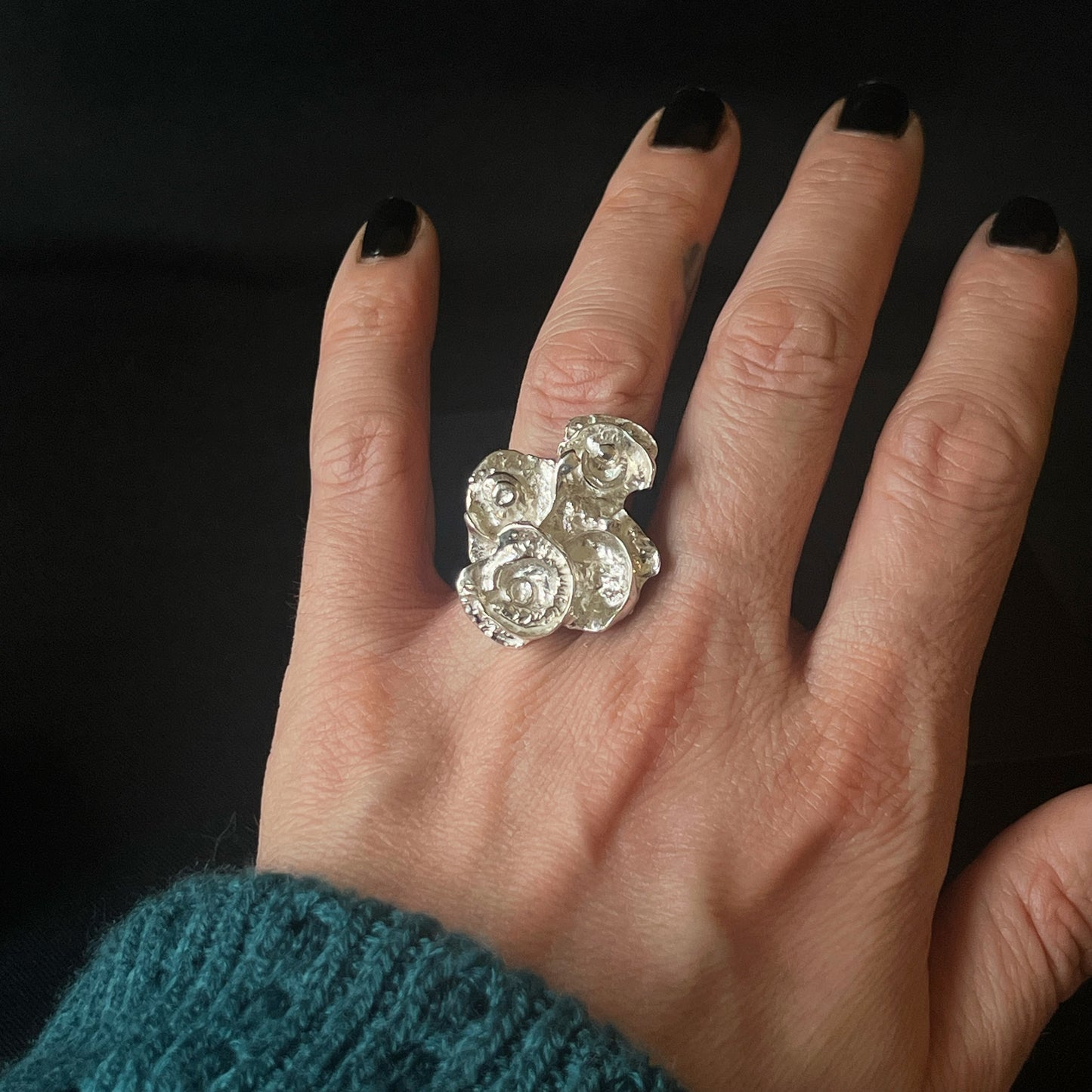 Sterling Silver Fused Poppy Ring - Size N