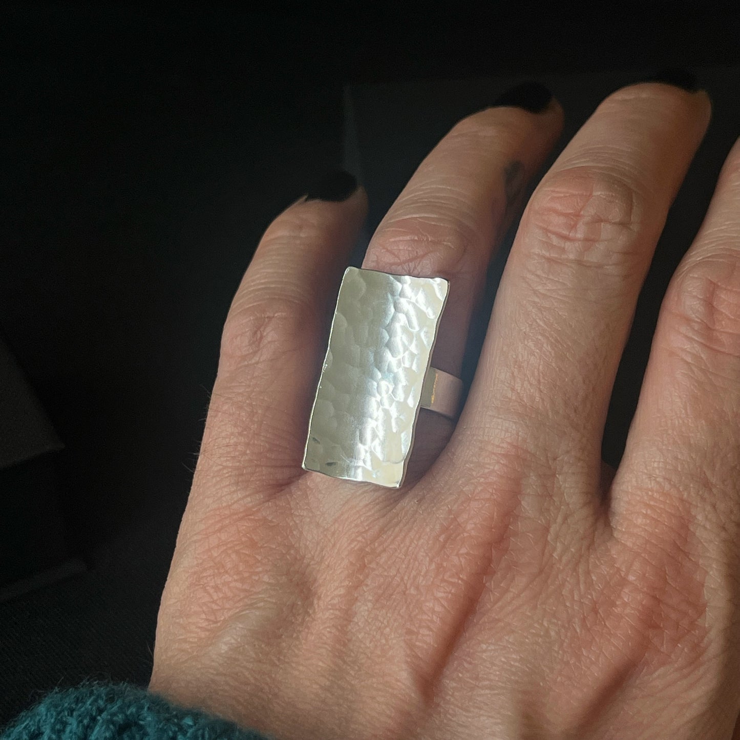 Hammered Shield Sterling Silver Ring - Size M 1/2