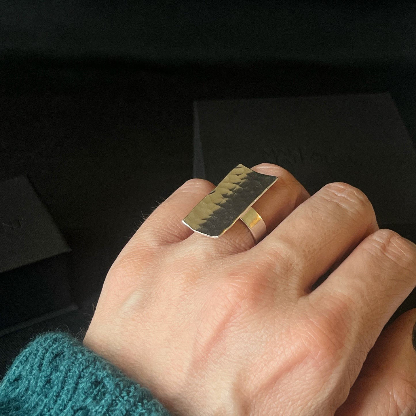 Hammered Shield Sterling Silver Ring - Size M 1/2