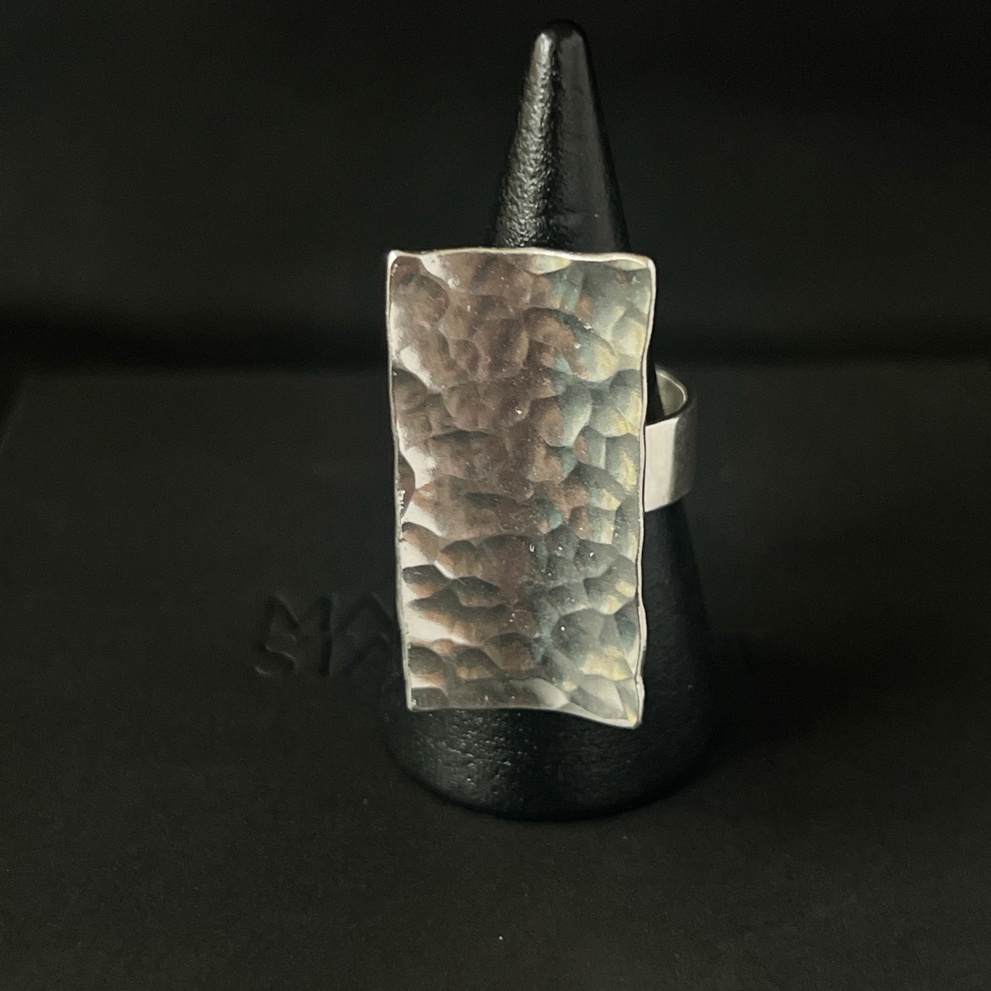 Hammered Shield Sterling Silver Ring - Size M 1/2