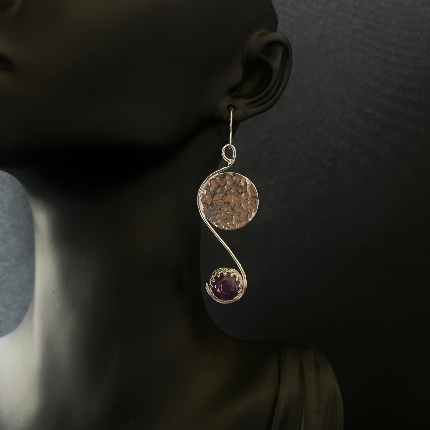Amethyst Asymmetric Hammered Earrings