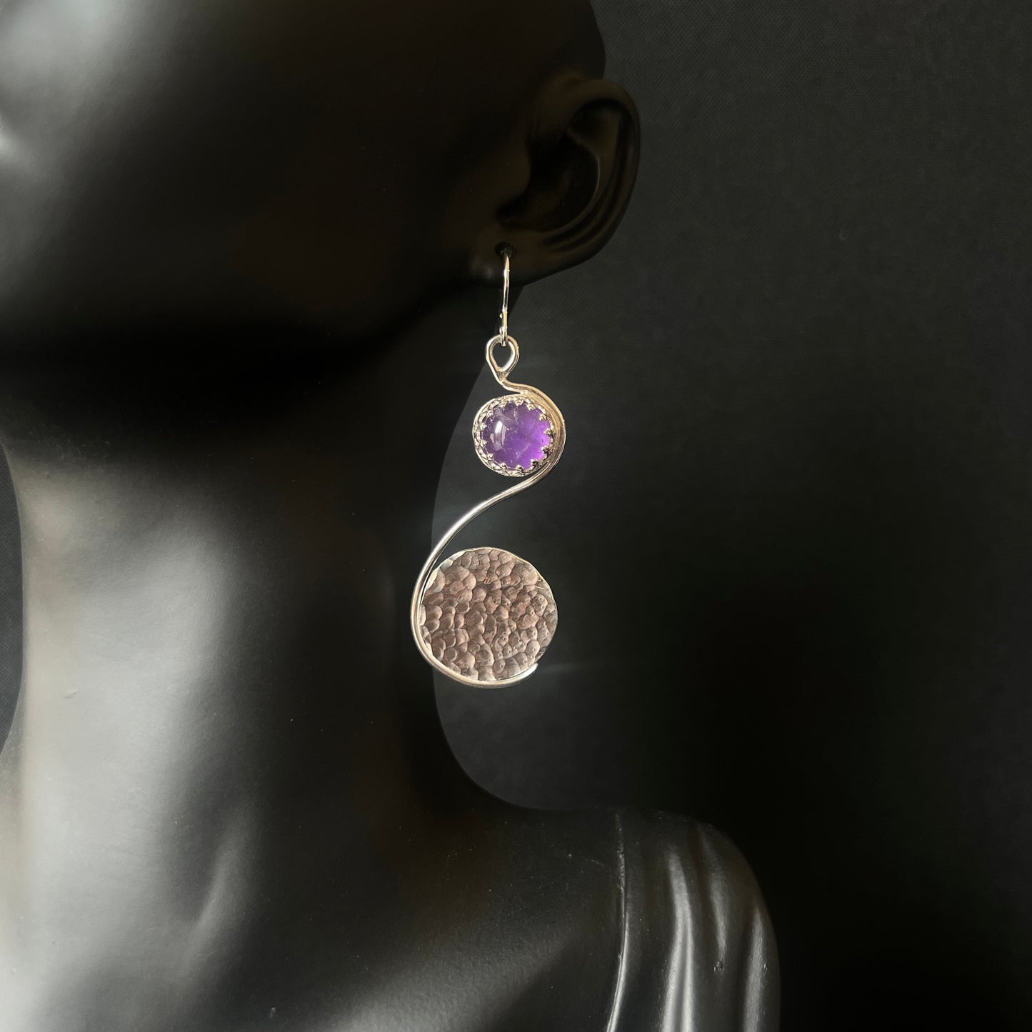Amethyst Asymmetric Hammered Earrings