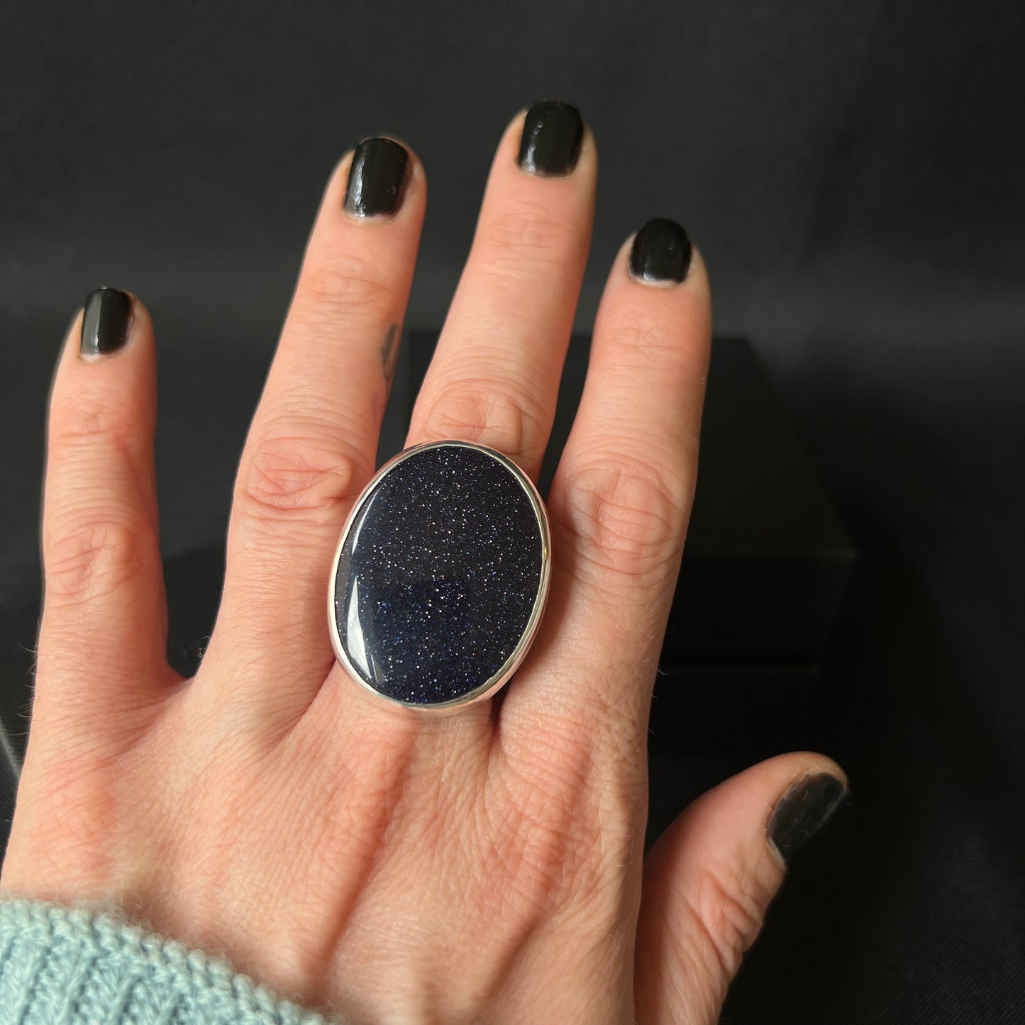 Blue Sunstone Sterling Silver Ring - Size R 1/2