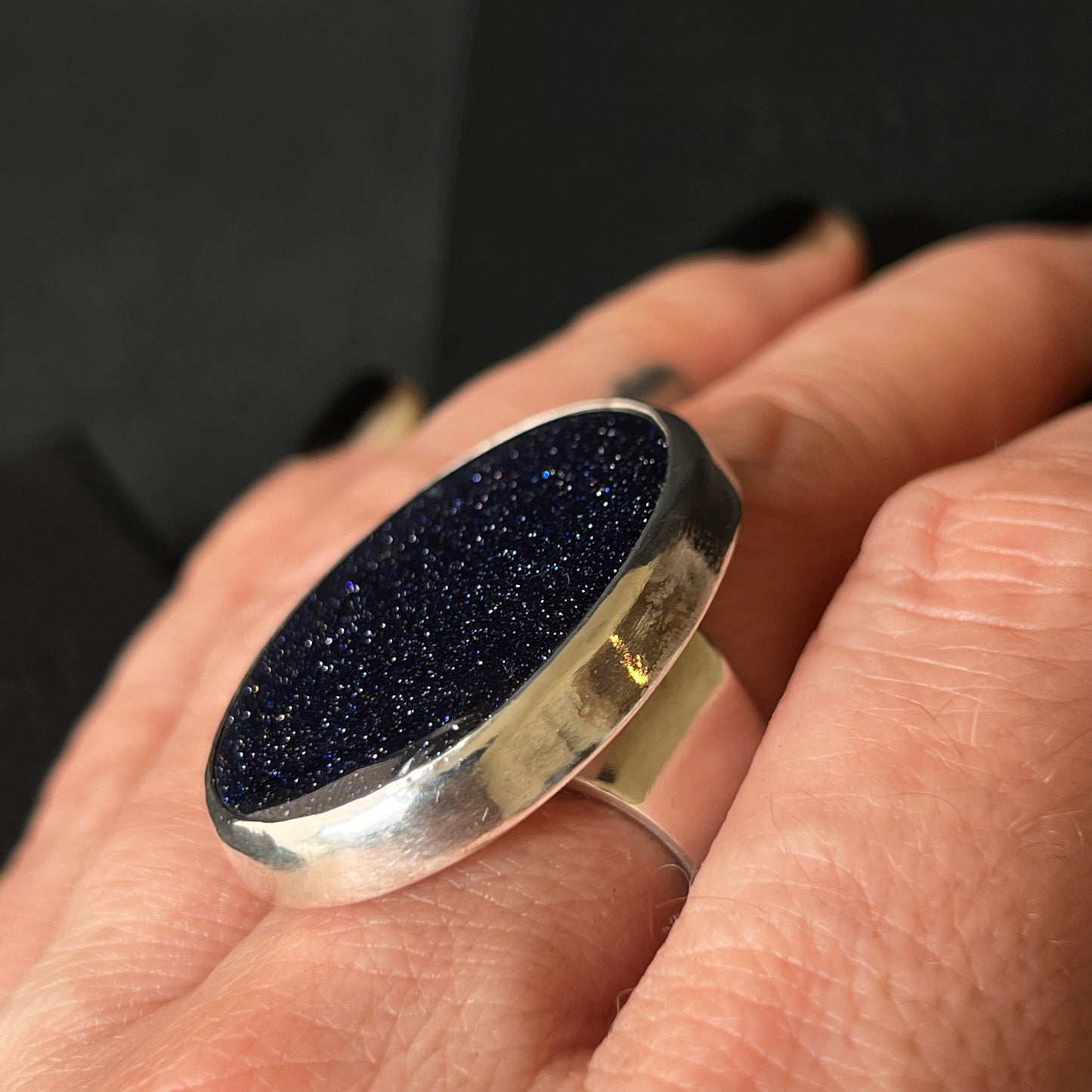 Blue Sunstone Sterling Silver Ring - Size R 1/2