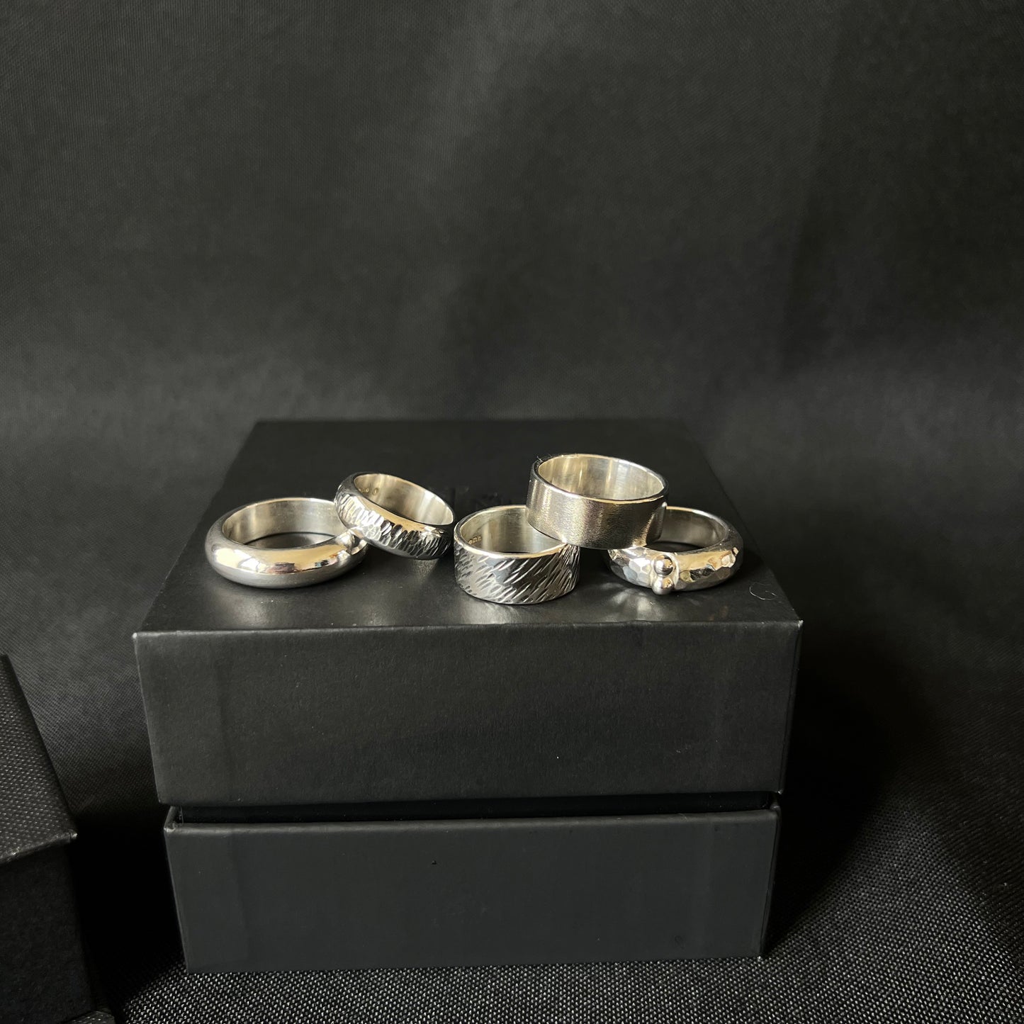 Chunky Hammered Sterling Silver With Ball Embellishment Ring - Size J