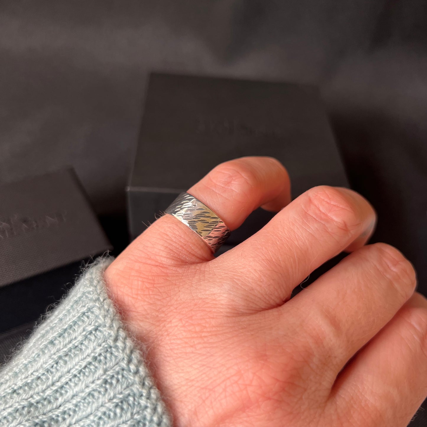 Textured Oxidised Ring - Size J 1/2
