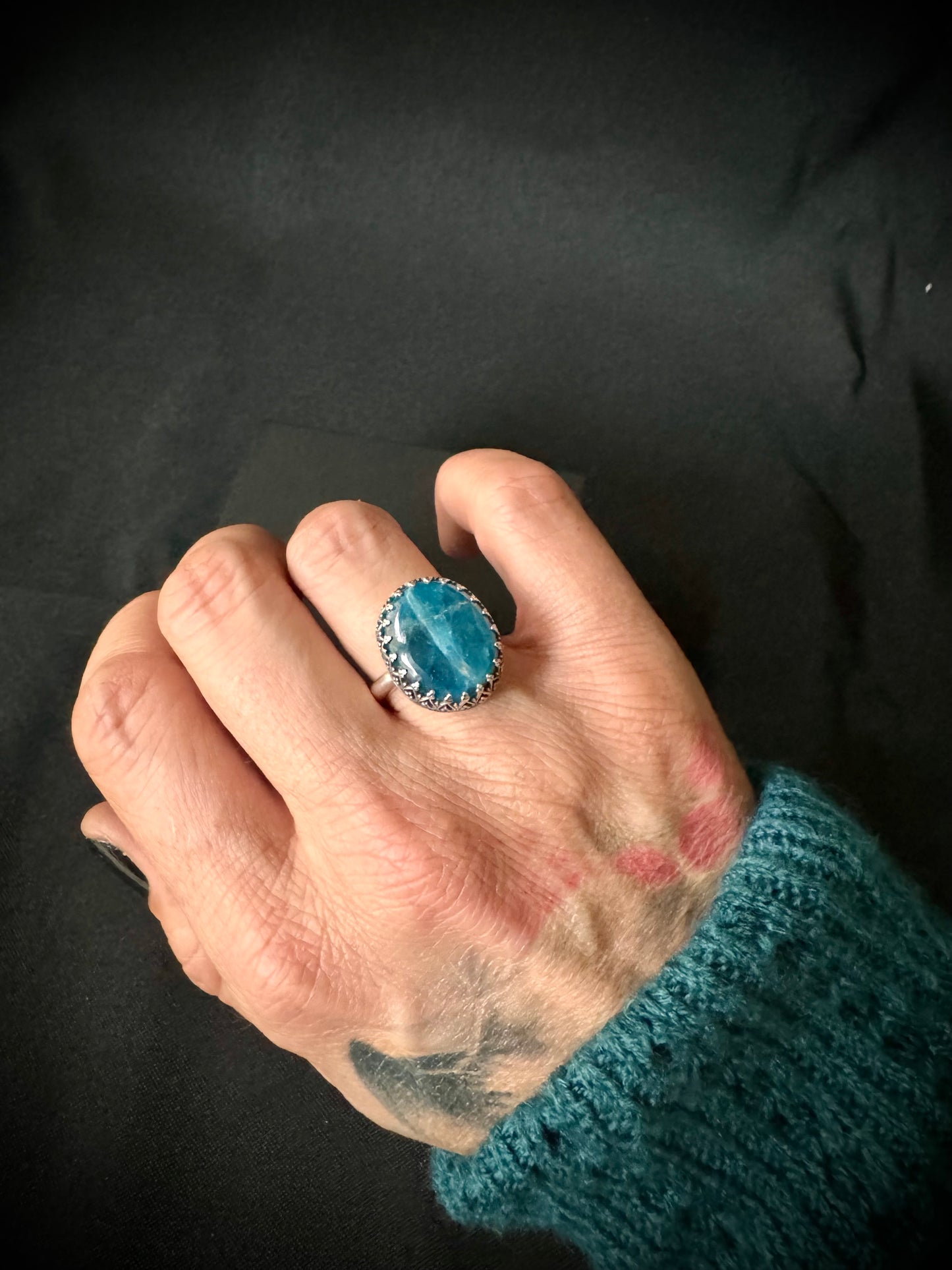 Apatite Sterling Silver Ring - Size Q