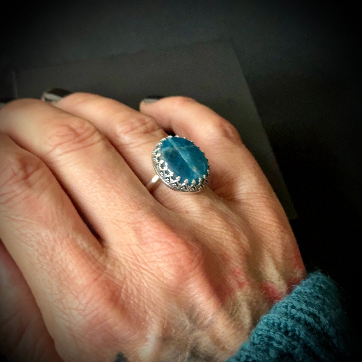 Apatite Sterling Silver Ring - Size Q