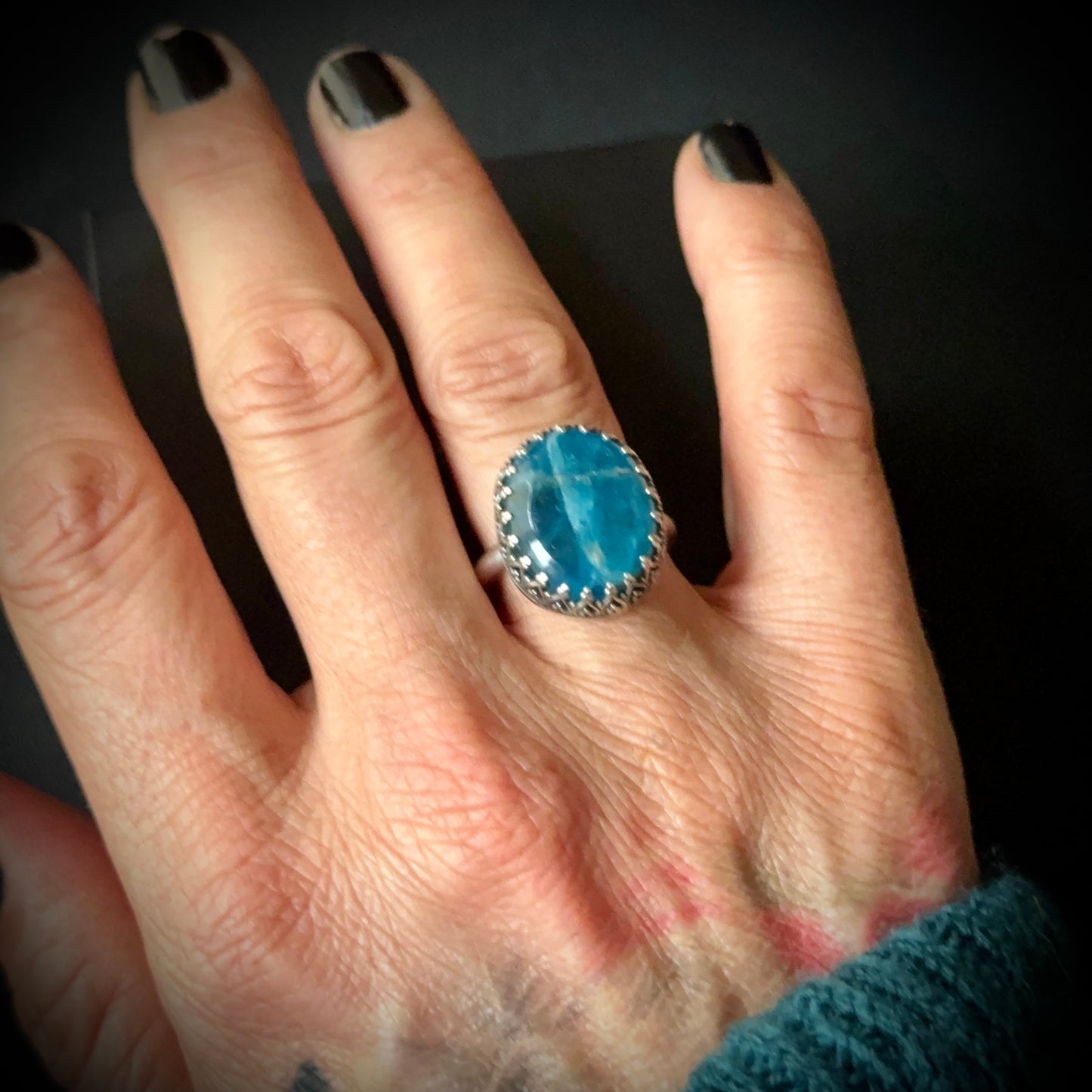 Apatite Sterling Silver Ring - Size Q