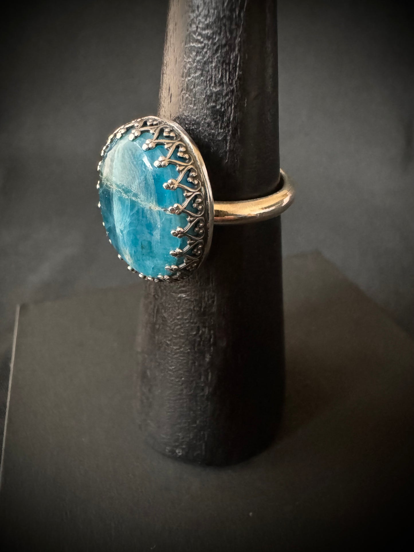 Apatite Sterling Silver Ring - Size Q