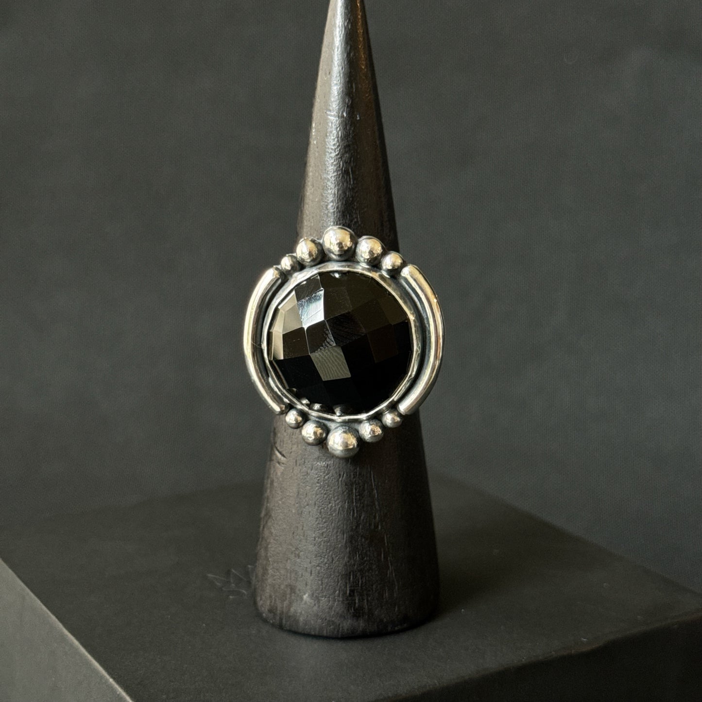 Faceted Black Onyx Sterling Silver Ring - Size U