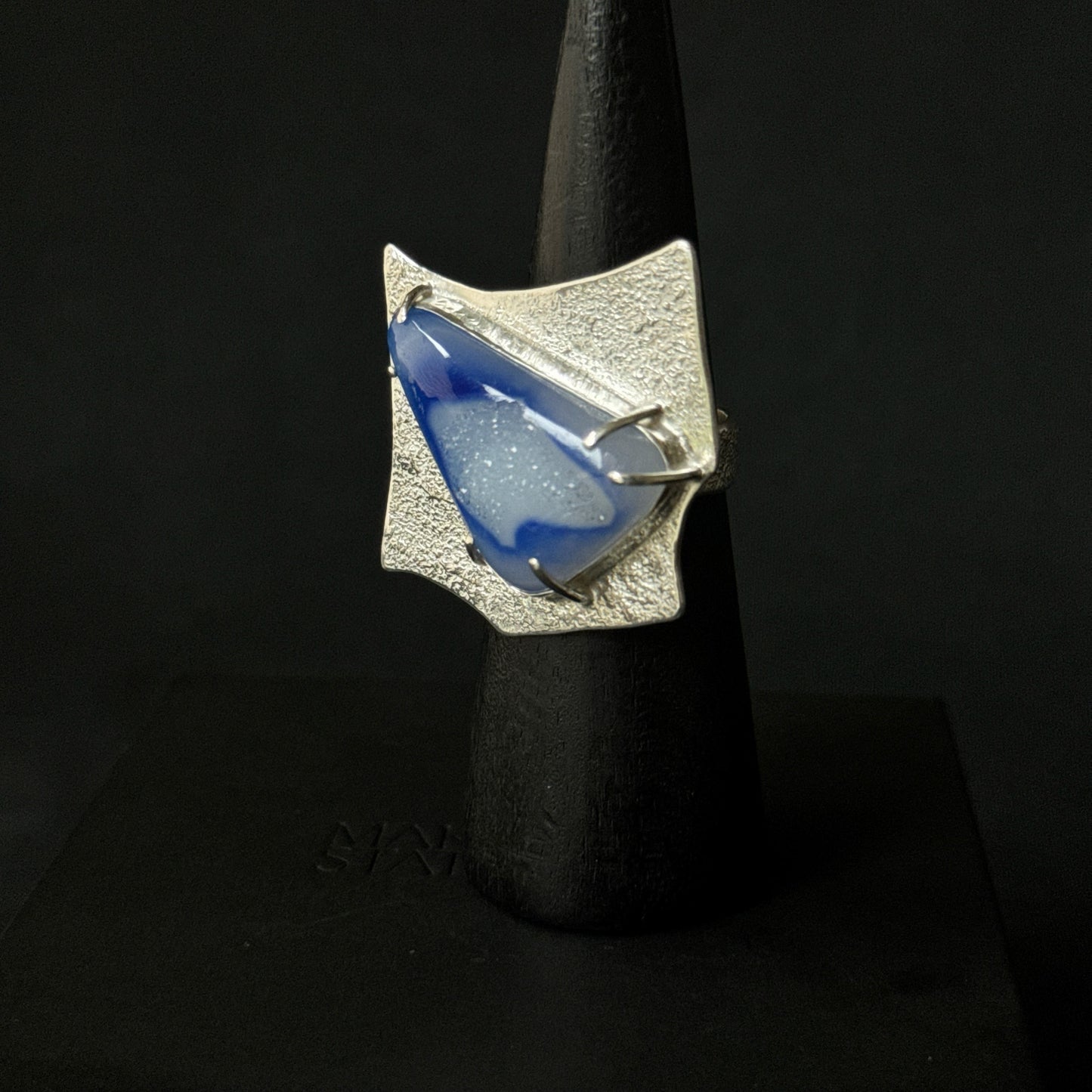 Blue Druzy Window Sterling Silver Ring - Size T