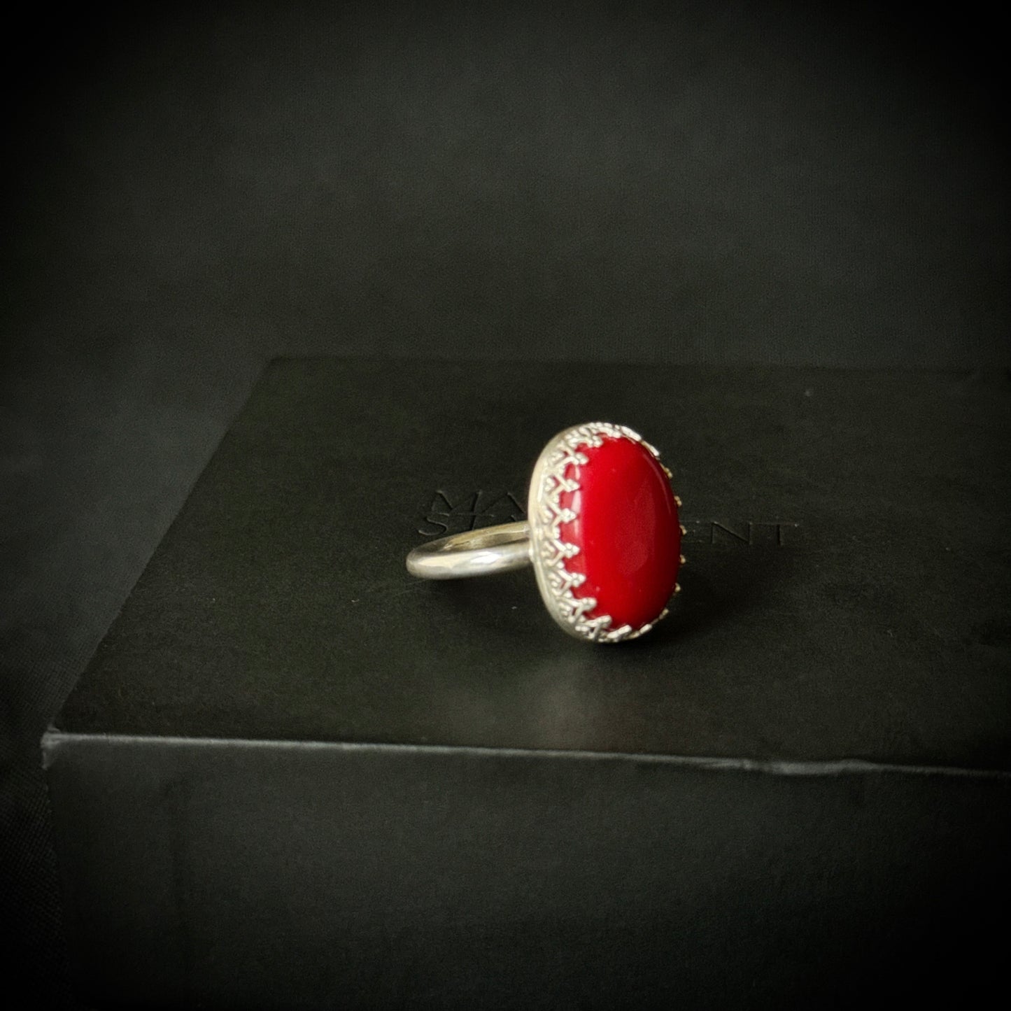 Coral Sterling Silver Ring - Size P 1/2