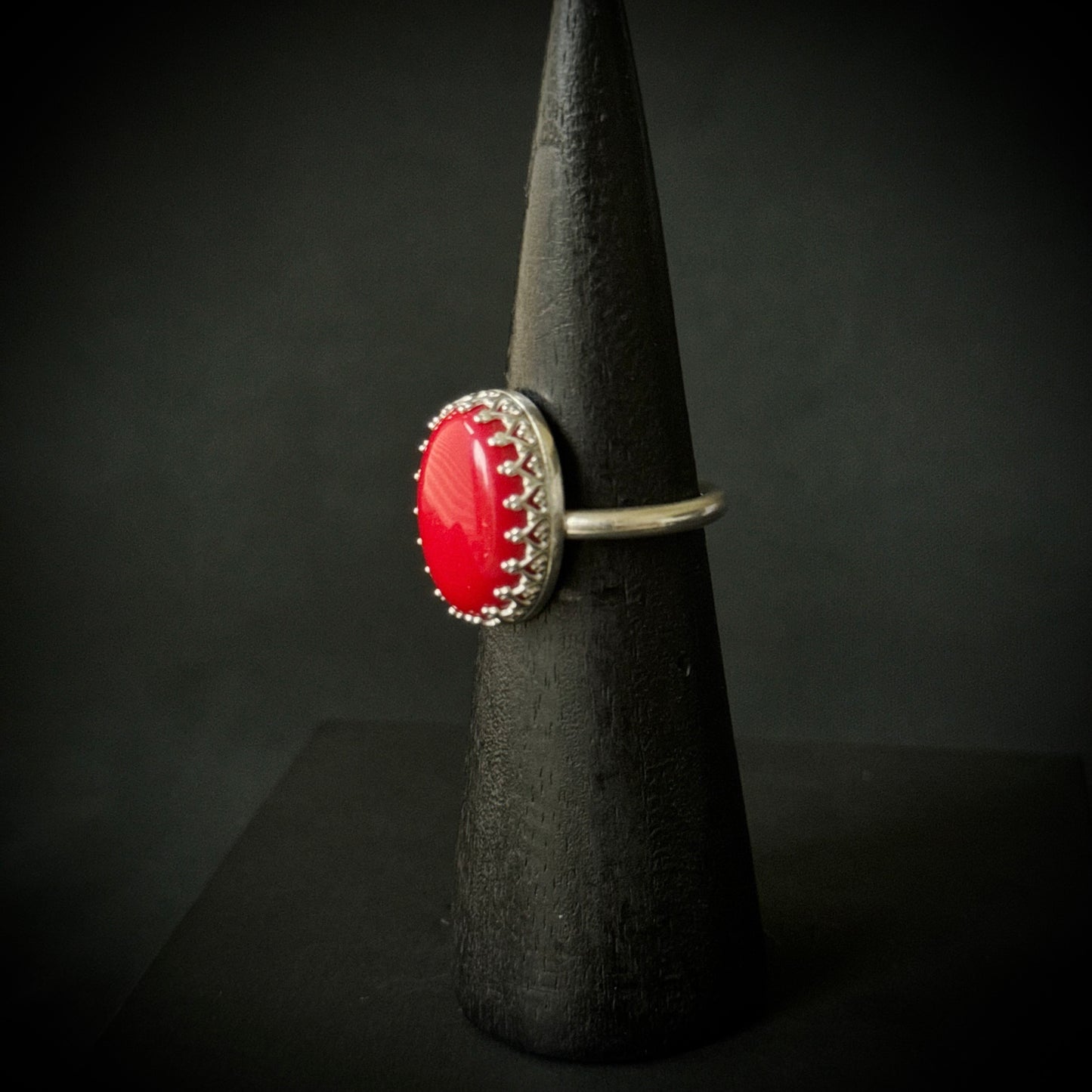 Coral Sterling Silver Ring - Size P 1/2