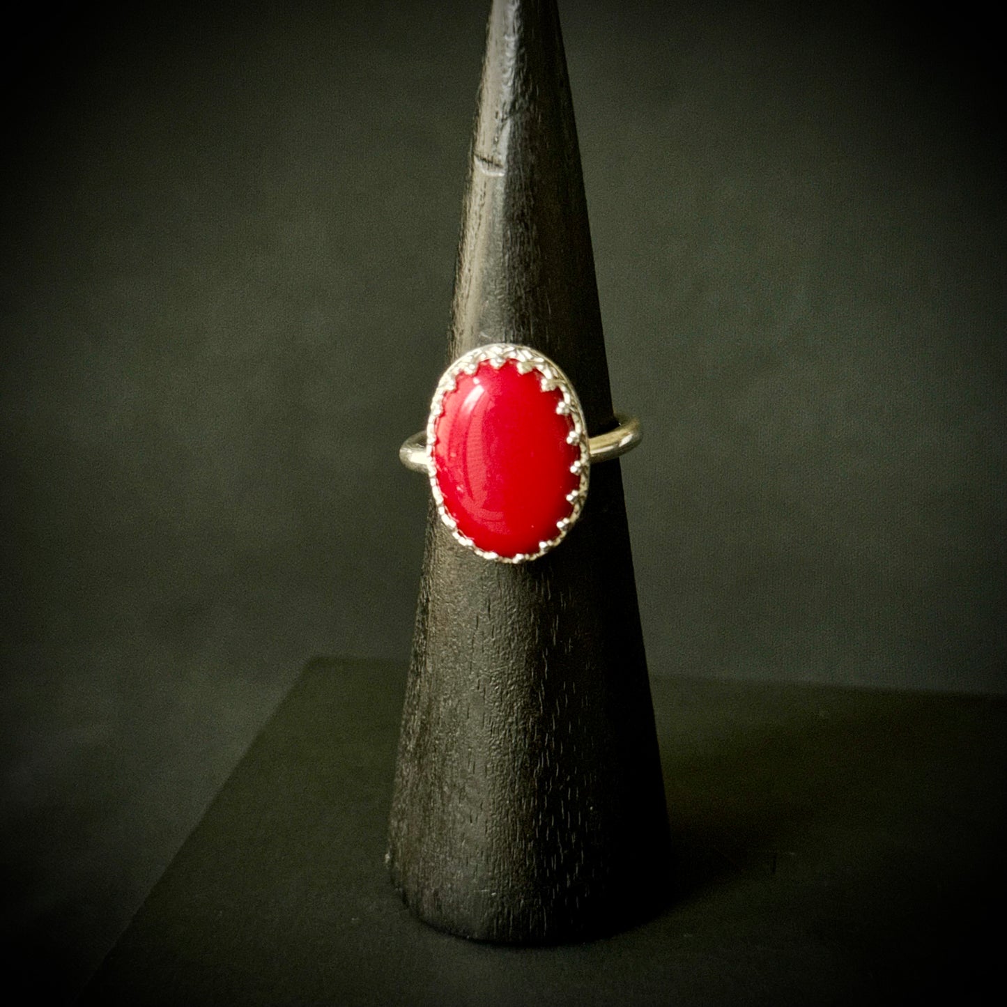 Coral Sterling Silver Ring - Size P 1/2