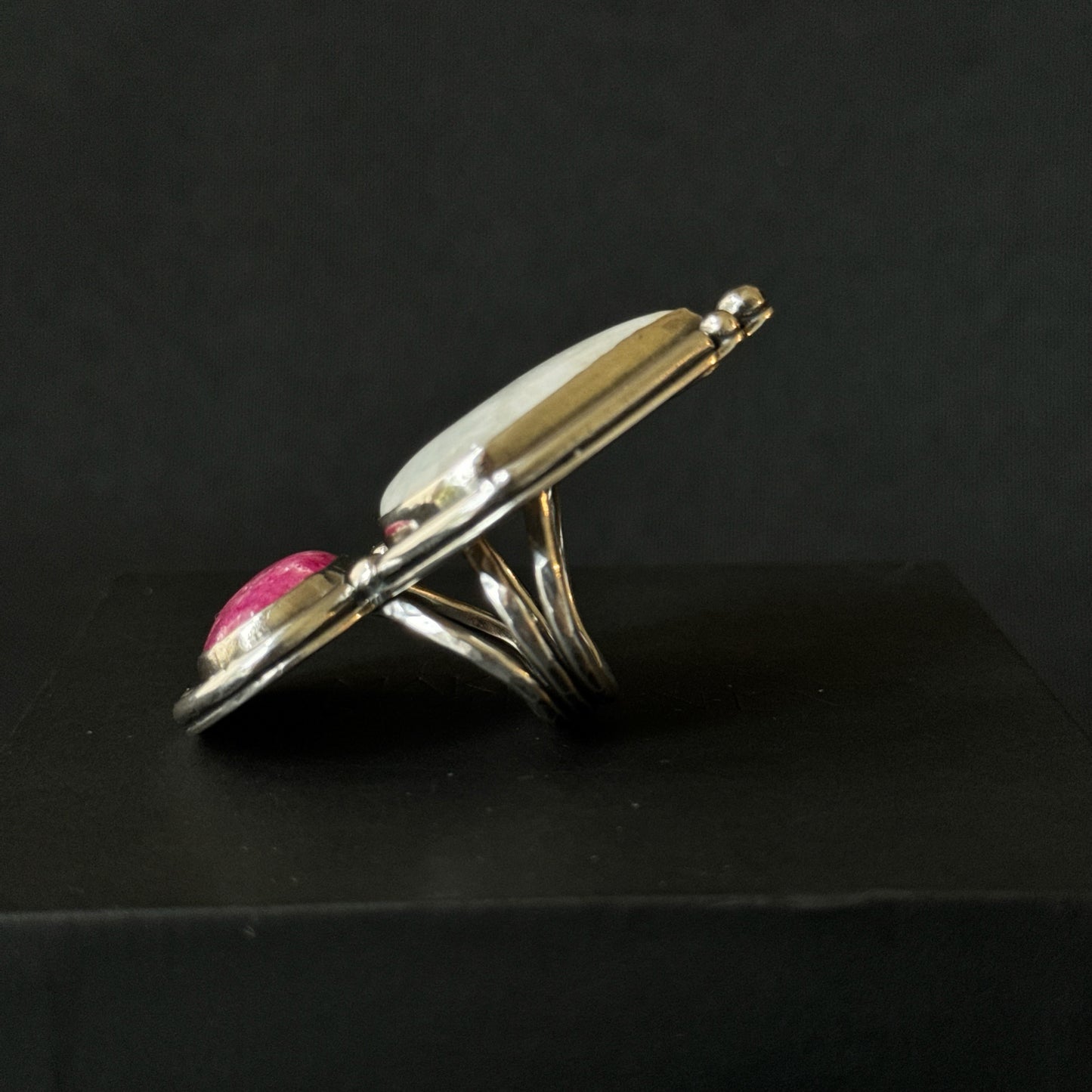 Double Rainbow Moonstone Sterling Silver Ring - Size K