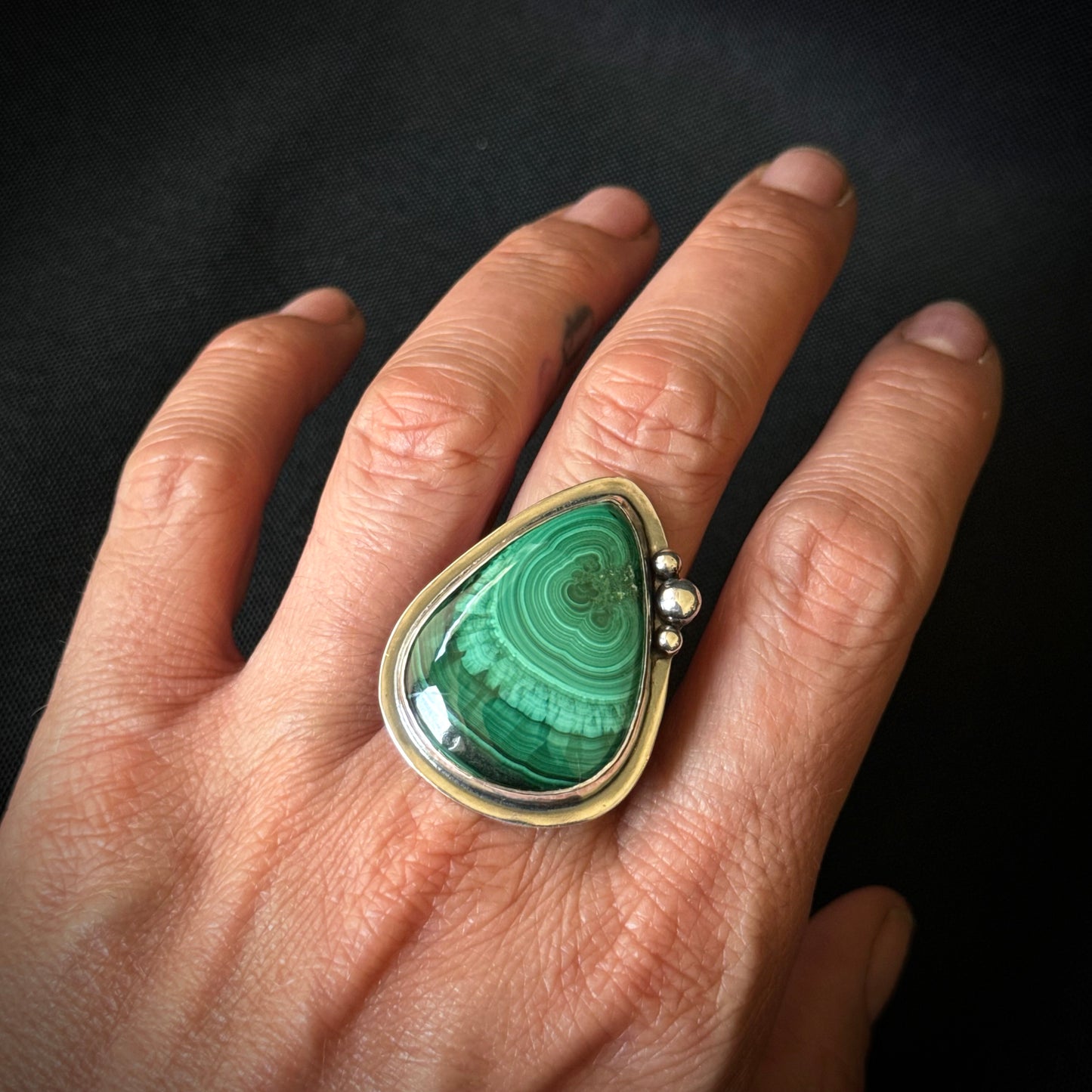 Malachite Sterling Silver Ring - Size T