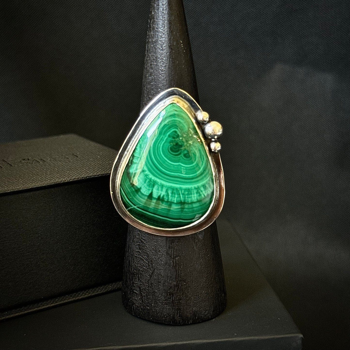 Malachite Sterling Silver Ring - Size T