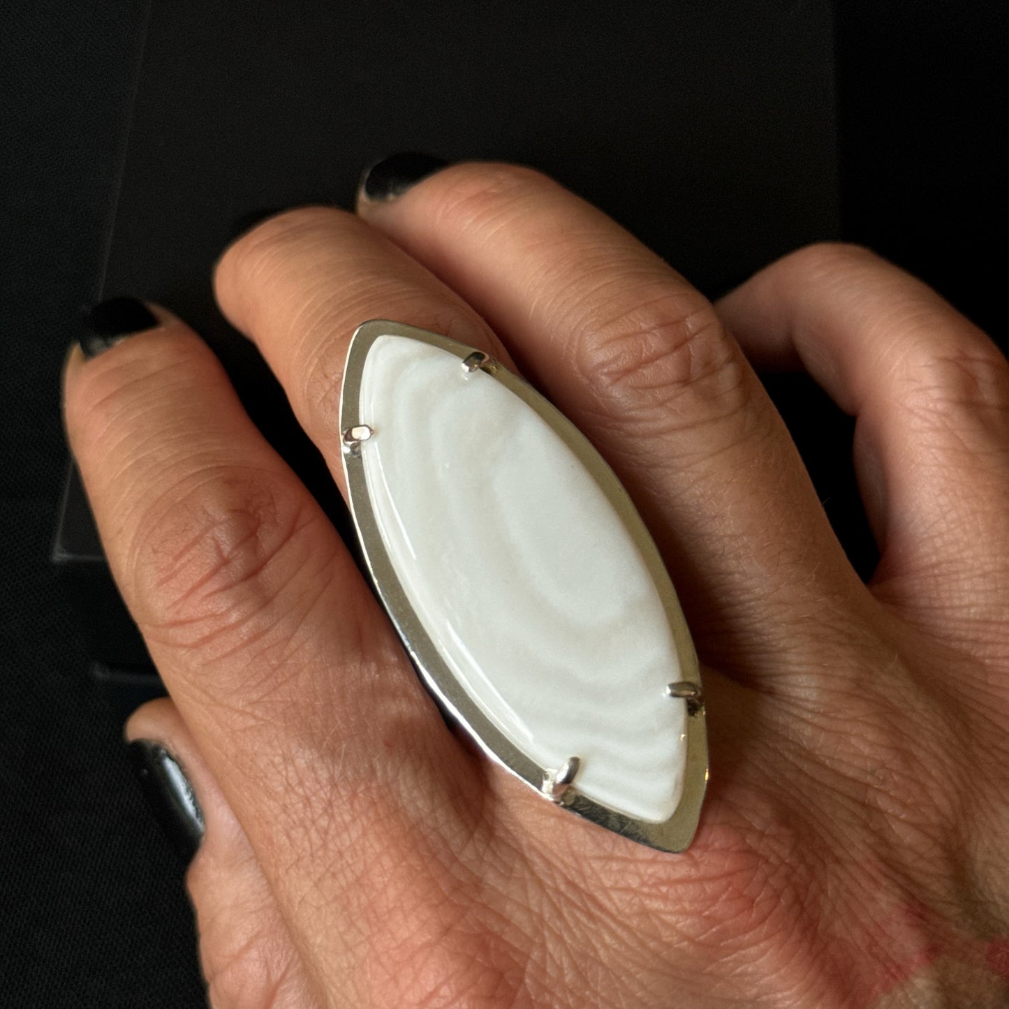 Mother of Pearl Sterling Silver Ring - Size P 1/2