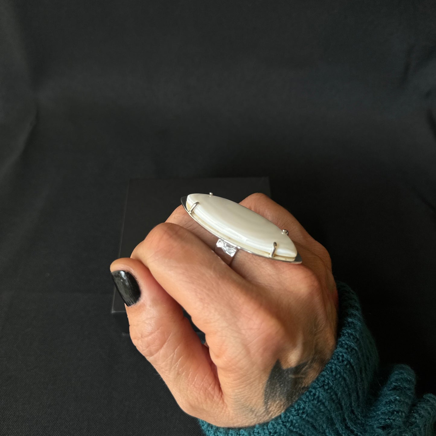 Mother of Pearl Sterling Silver Ring - Size P 1/2