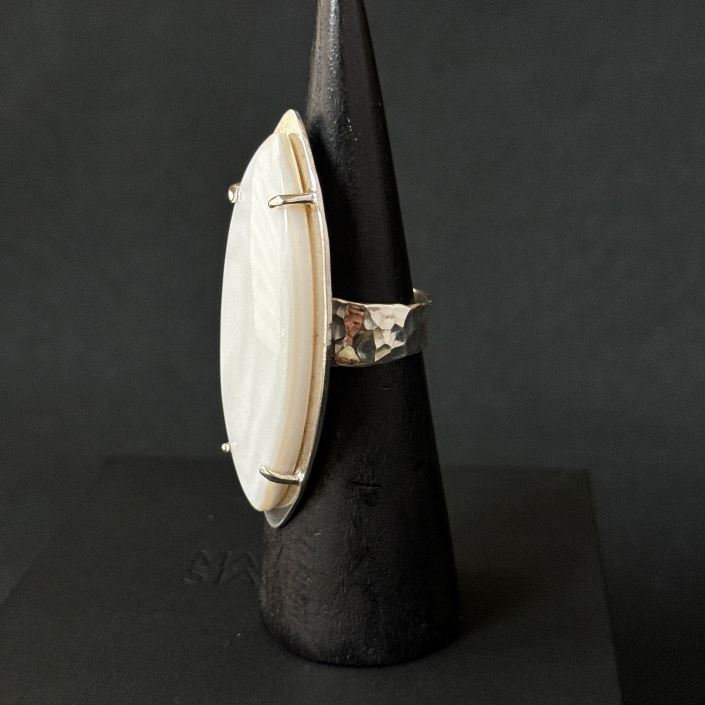 Mother of Pearl Sterling Silver Ring - Size P 1/2