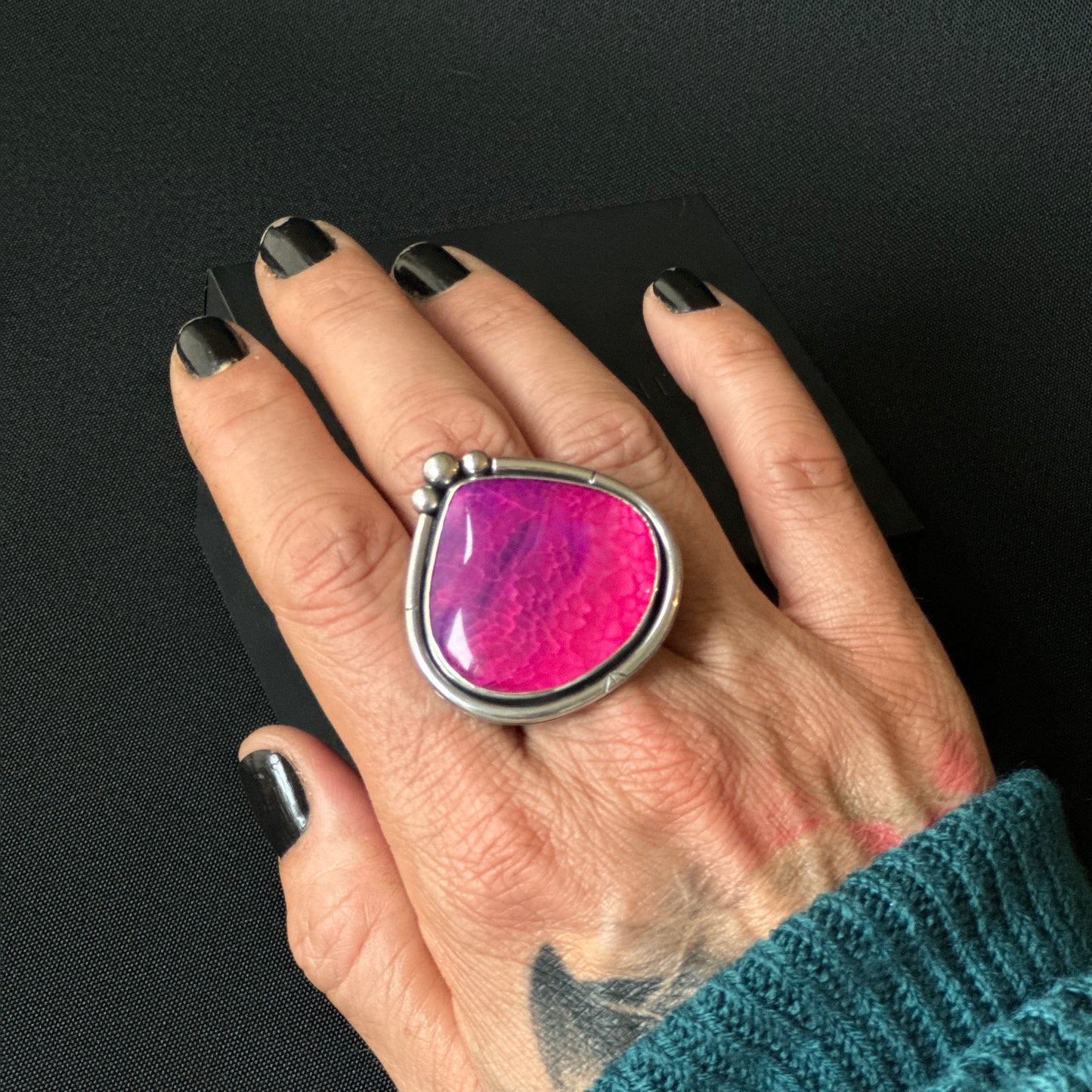 Dragon Vein Agate Sterling Silver Ring - Size S