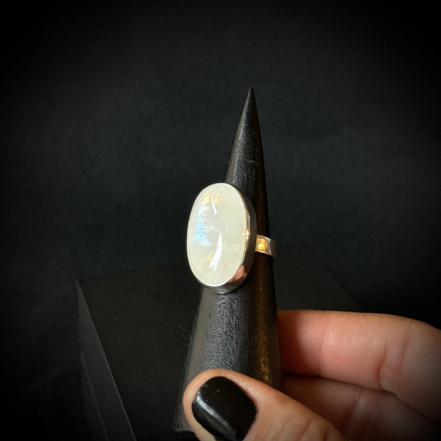 Rainbow Moonstone Sterling Silver Ring - Size O