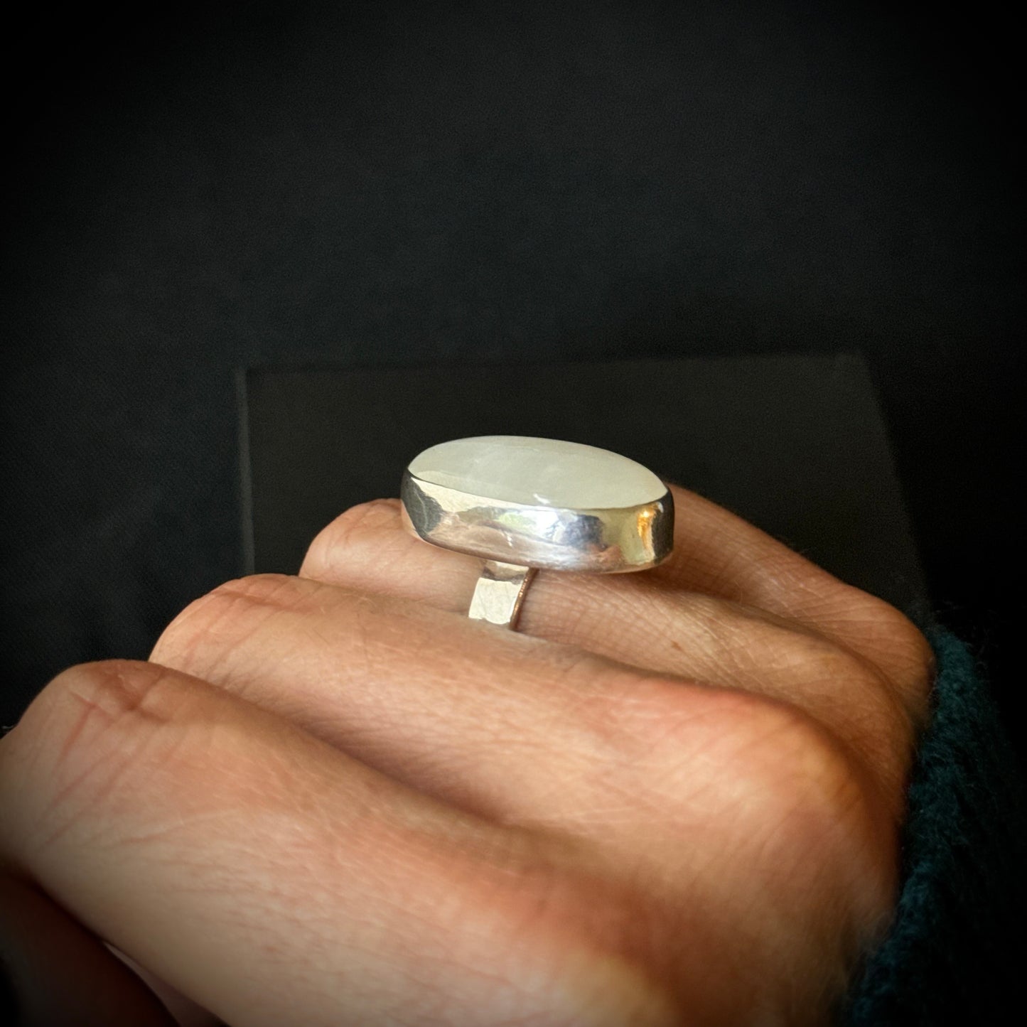 Rainbow Moonstone Sterling Silver Ring - Size O