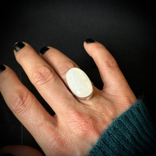 Rainbow Moonstone Sterling Silver Ring - Size O