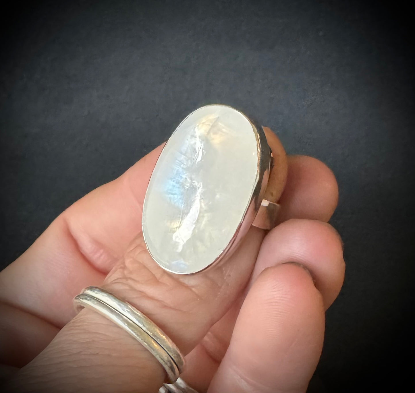Rainbow Moonstone Sterling Silver Ring - Size O