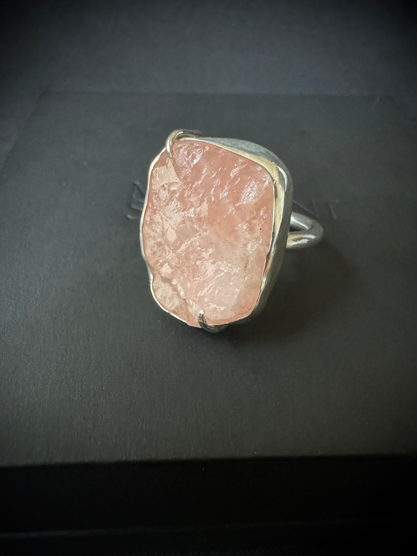 Rose Quartz Druzy Sterling Silver Ring - Size L 1/2