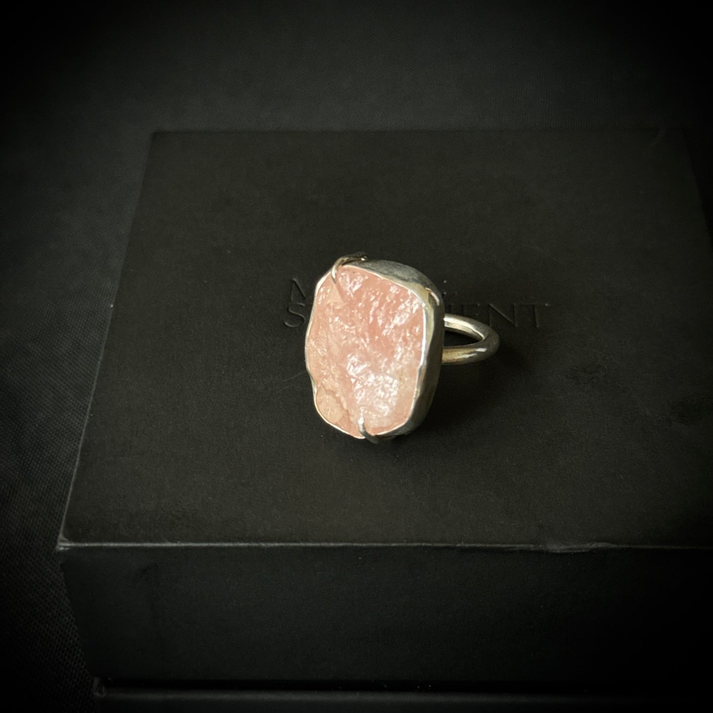 Rose Quartz Druzy Sterling Silver Ring - Size L 1/2
