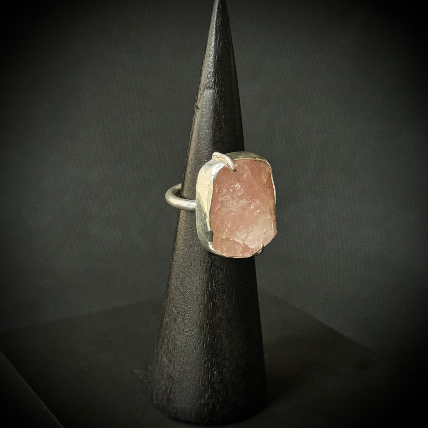 Rose Quartz Druzy Sterling Silver Ring - Size L 1/2