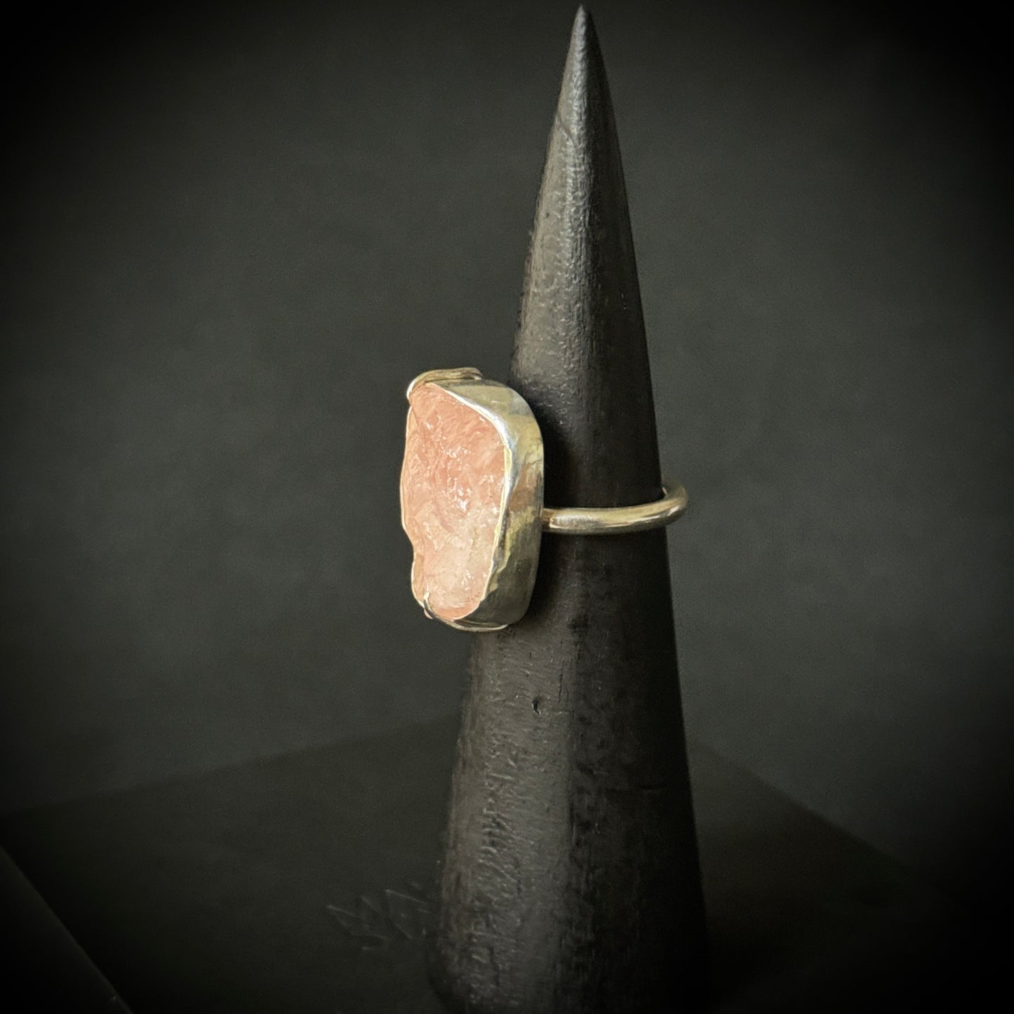 Rose Quartz Druzy Sterling Silver Ring - Size L 1/2