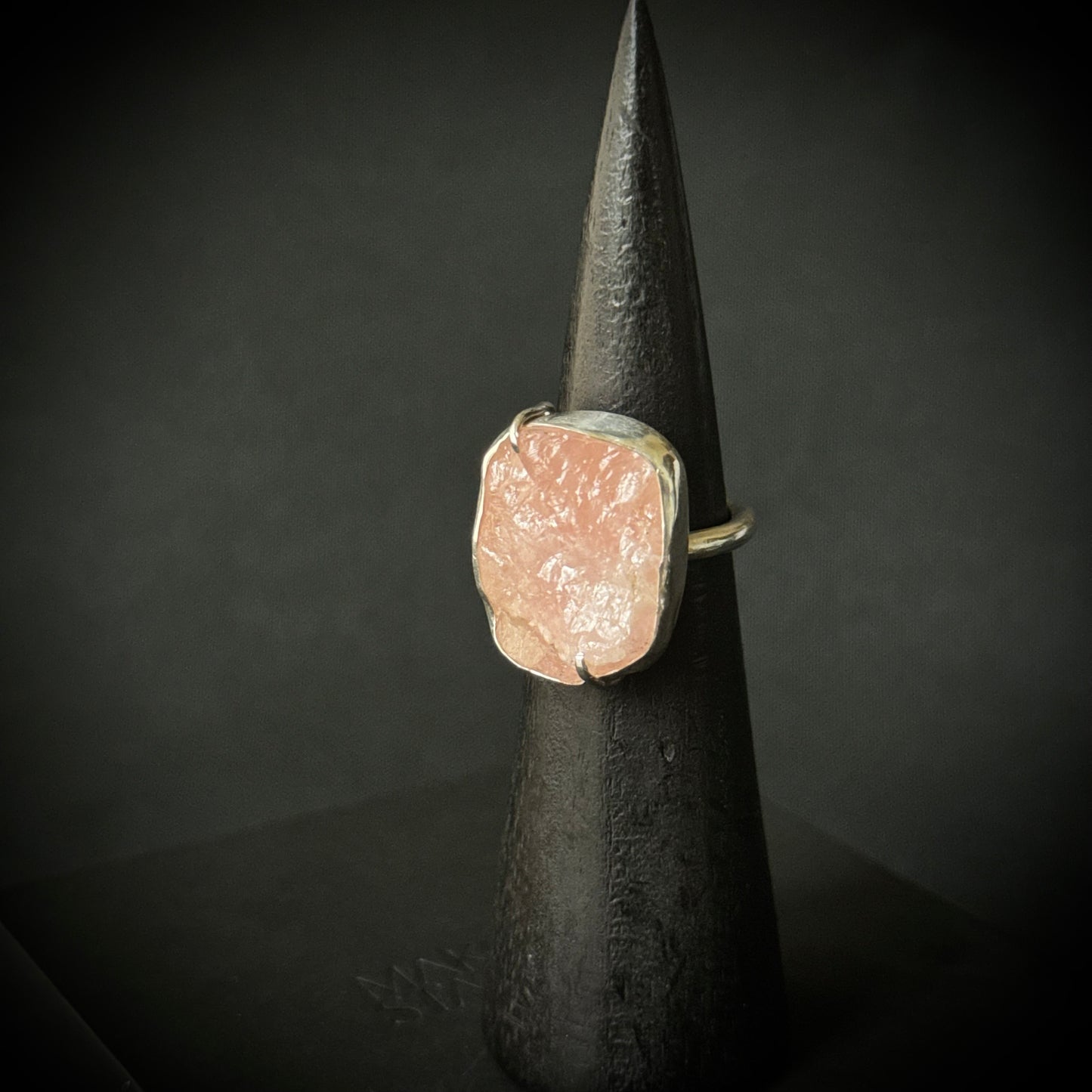 Rose Quartz Druzy Sterling Silver Ring - Size L 1/2