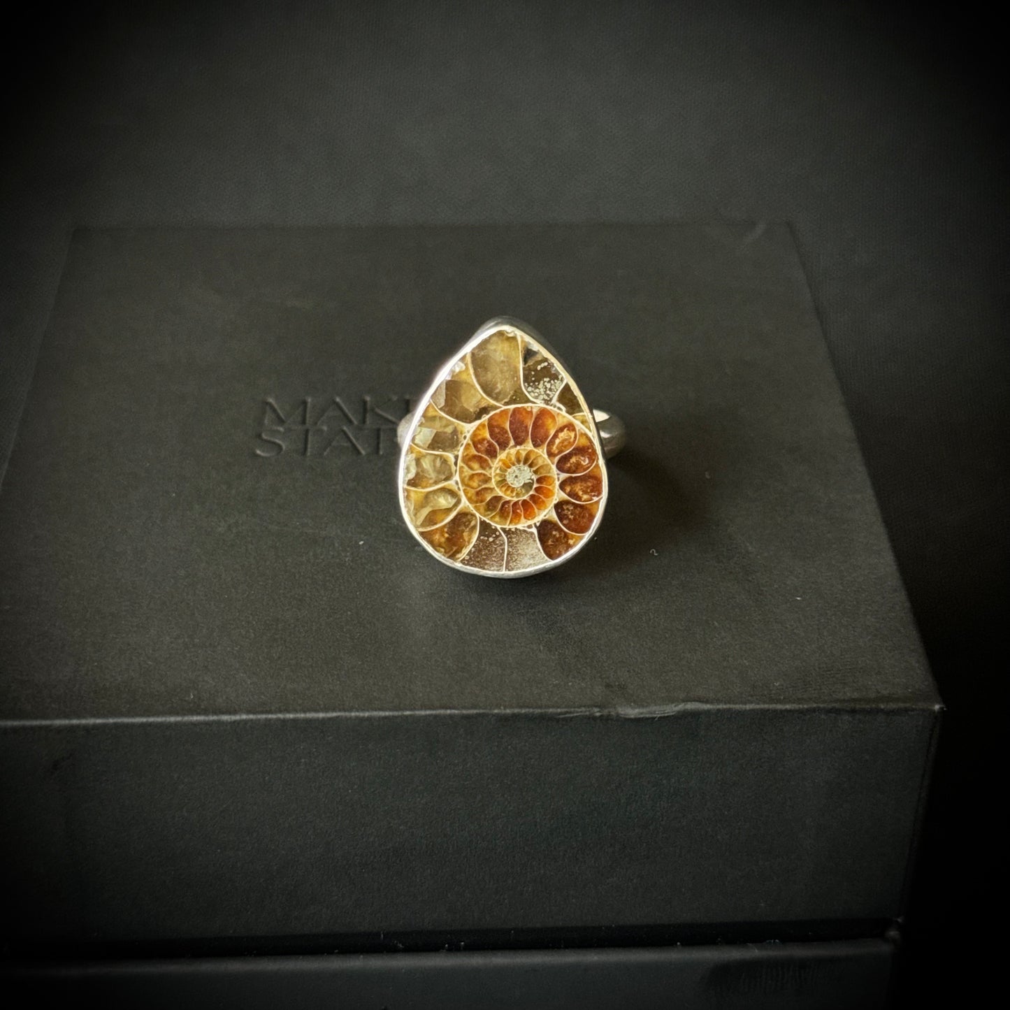 Small Ammonite Sterling Silver Ring - Size R 1/2