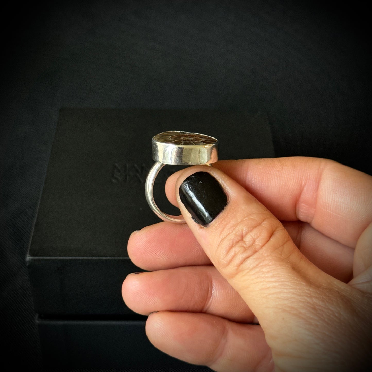 Small Ammonite Sterling Silver Ring - Size R 1/2