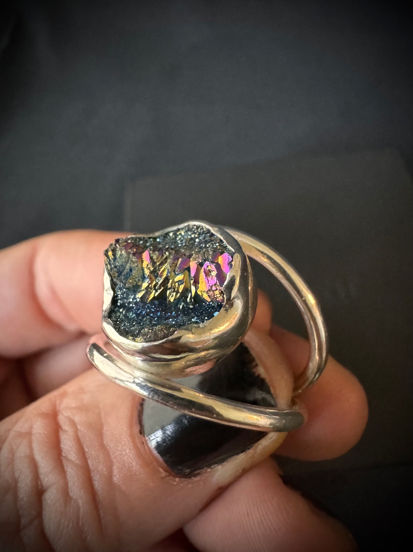 Titanium Druzy Sterling Silver Ring - Size T
