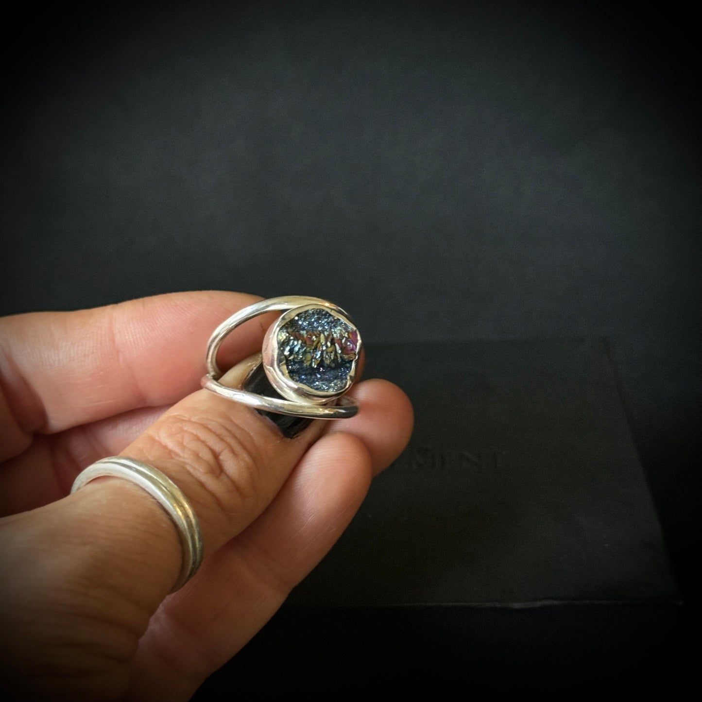 Titanium Druzy Sterling Silver Ring - Size T