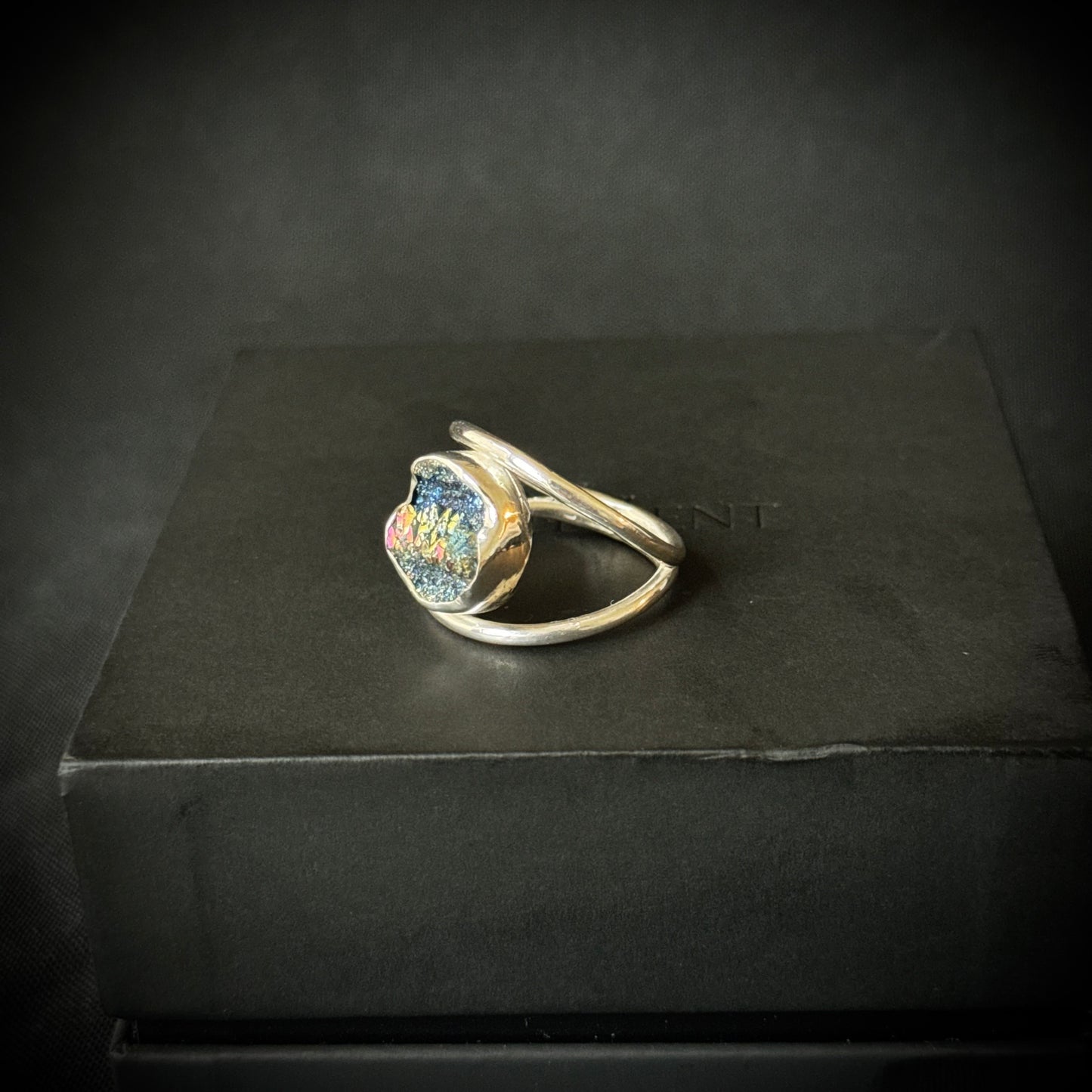 Titanium Druzy Sterling Silver Ring - Size T