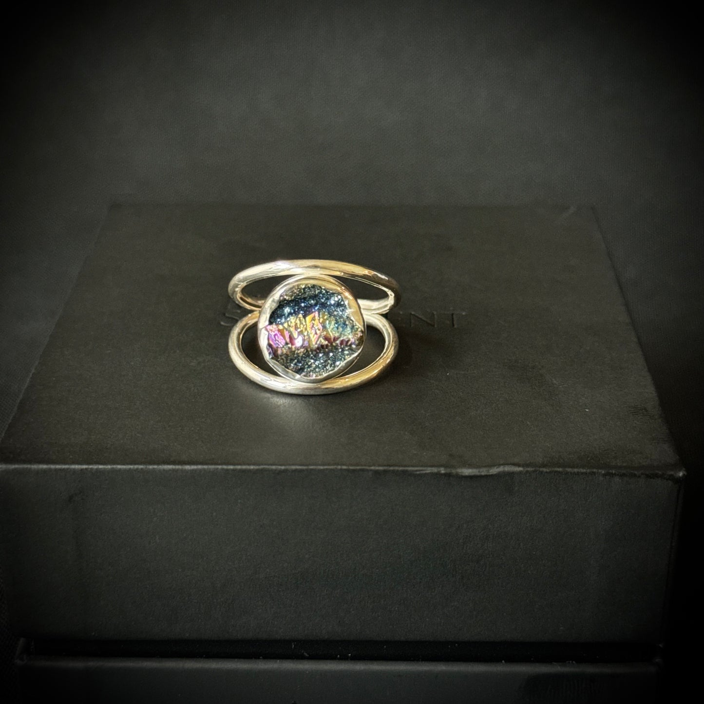 Titanium Druzy Sterling Silver Ring - Size T