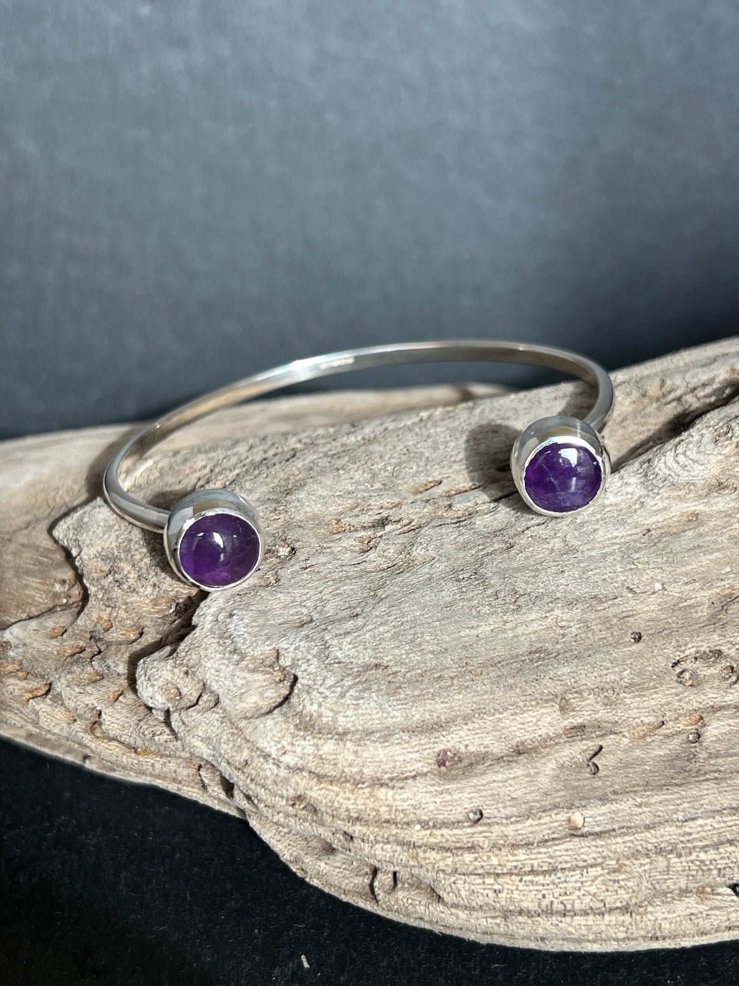 Double Amethyst Sterling Silver Cuff