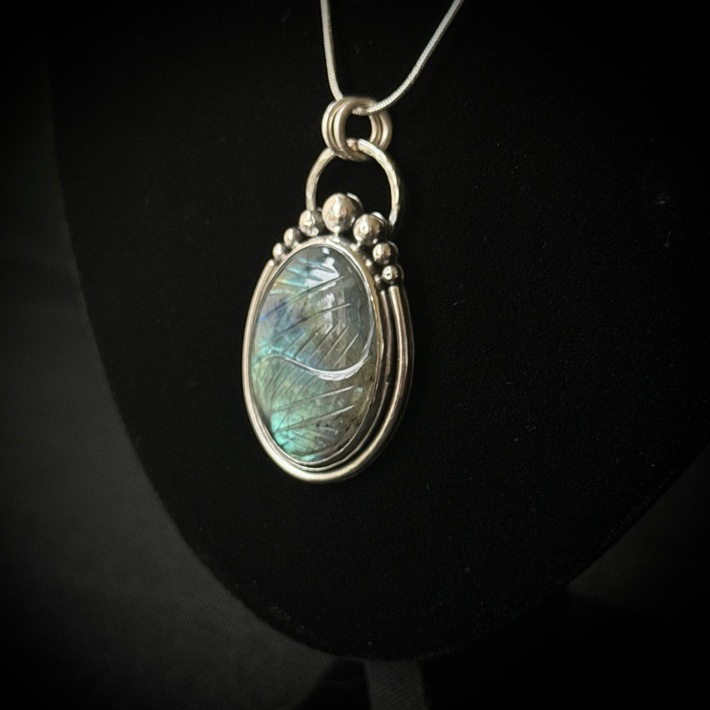 Carved Labradorite Sterling Silver Necklace